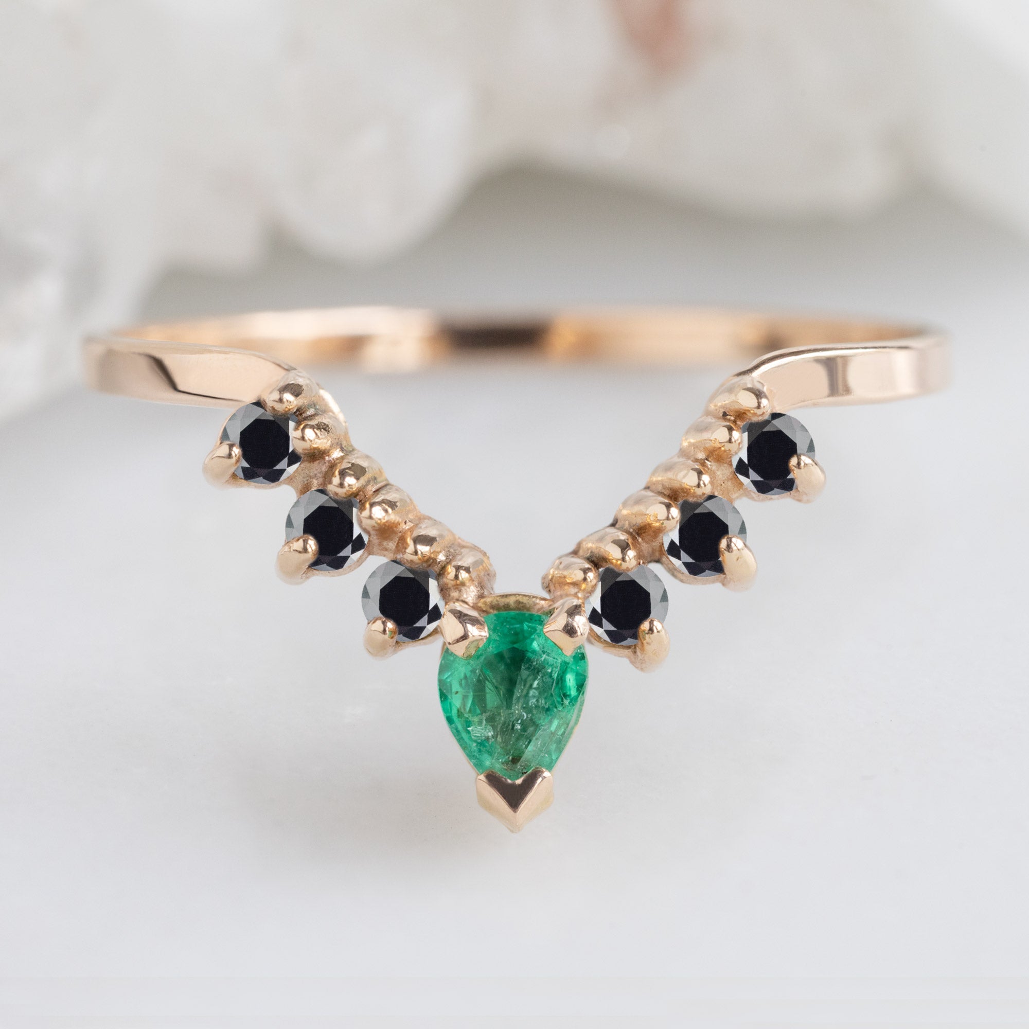 Alexis Russell  Wedding Bands Emerald + Diamond Sunburst Stacking Band | Yellow, Rose or White Gold