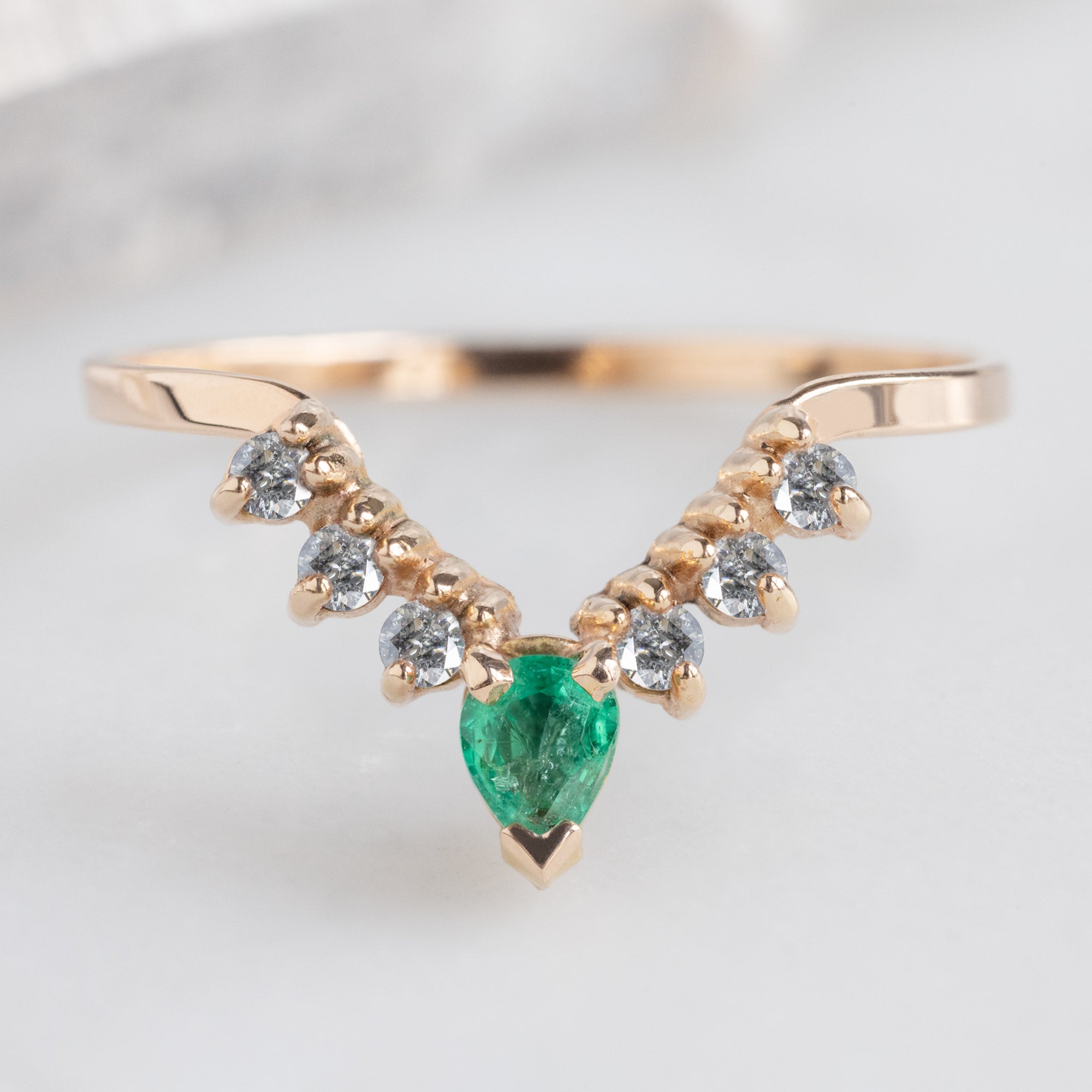Alexis Russell  Wedding Bands Emerald + Diamond Sunburst Stacking Band | Yellow, Rose or White Gold