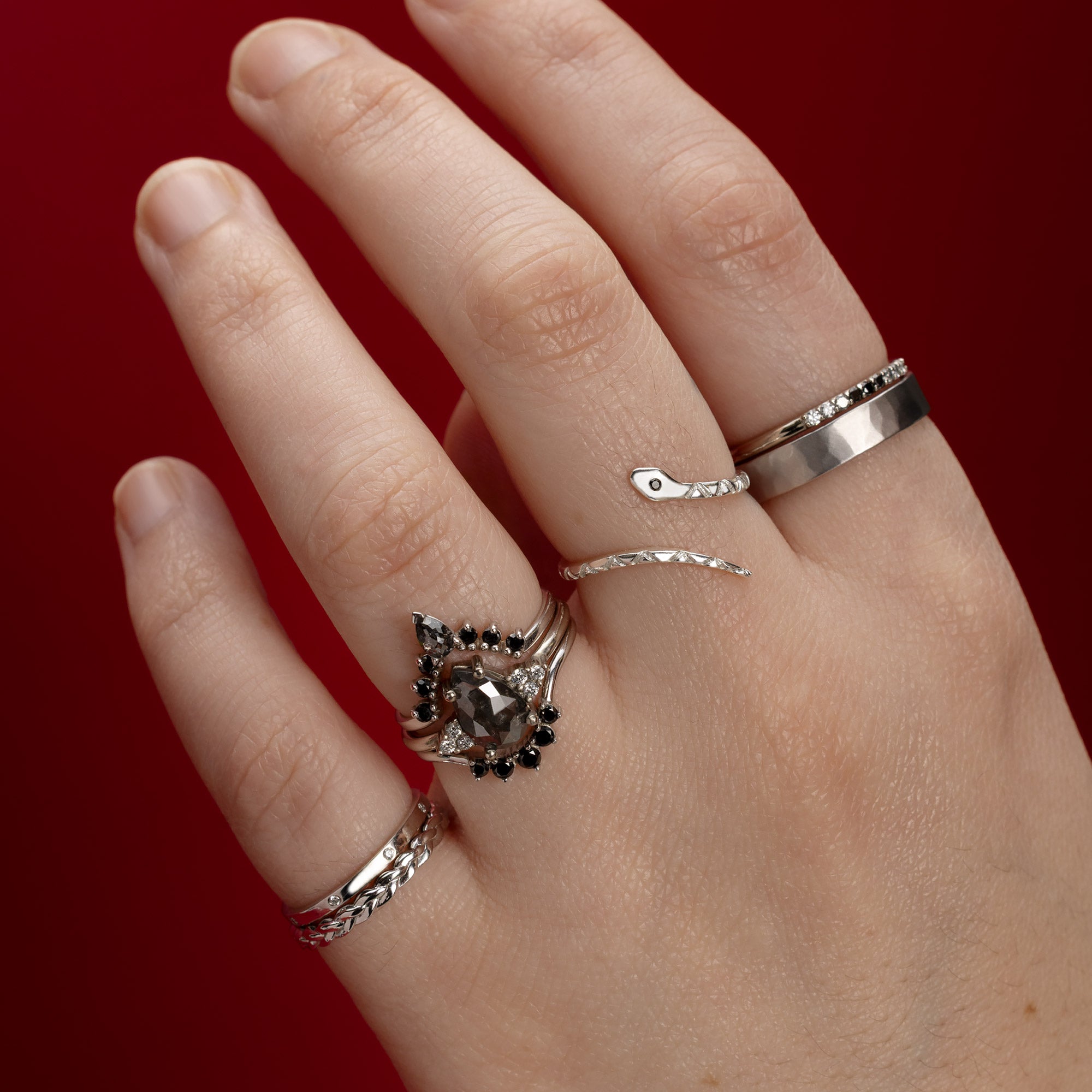Alexis Russell  Rings The Black Diamond Serpent Ring | Sterling Silver