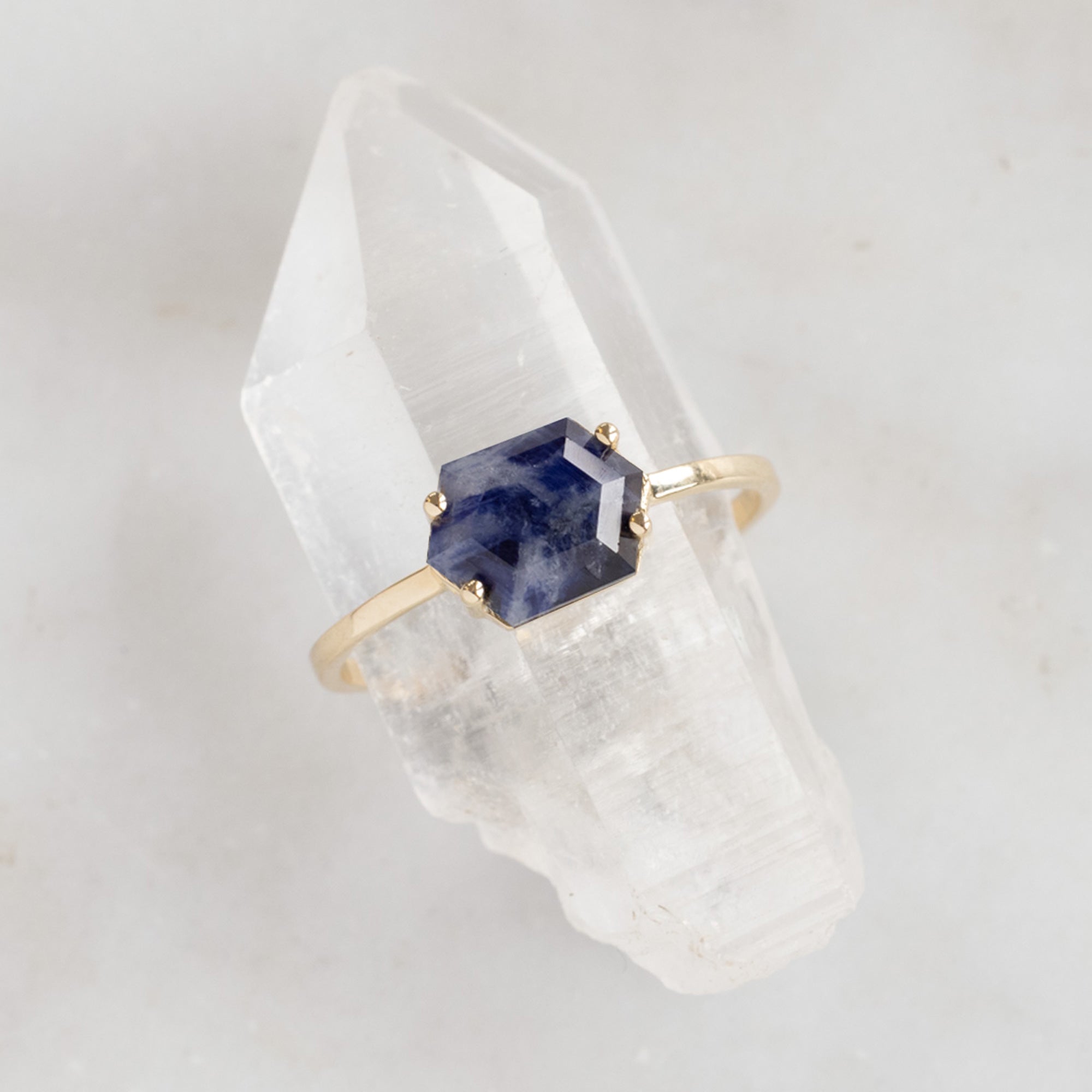 Alexis Russell Rings The Raw Sapphire Hexagon Ring | Yellow, Rose, White or Sterling Silver