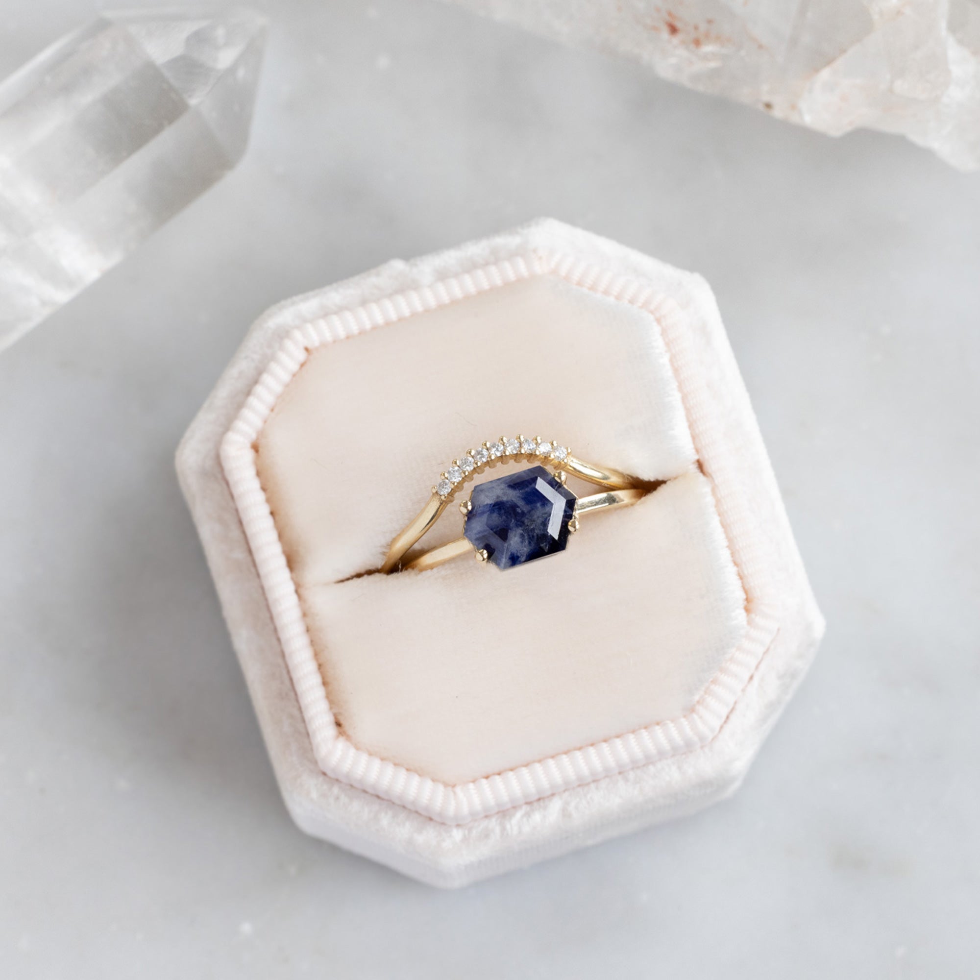 Alexis Russell Rings The Raw Sapphire Hexagon Ring | Yellow, Rose, White or Sterling Silver