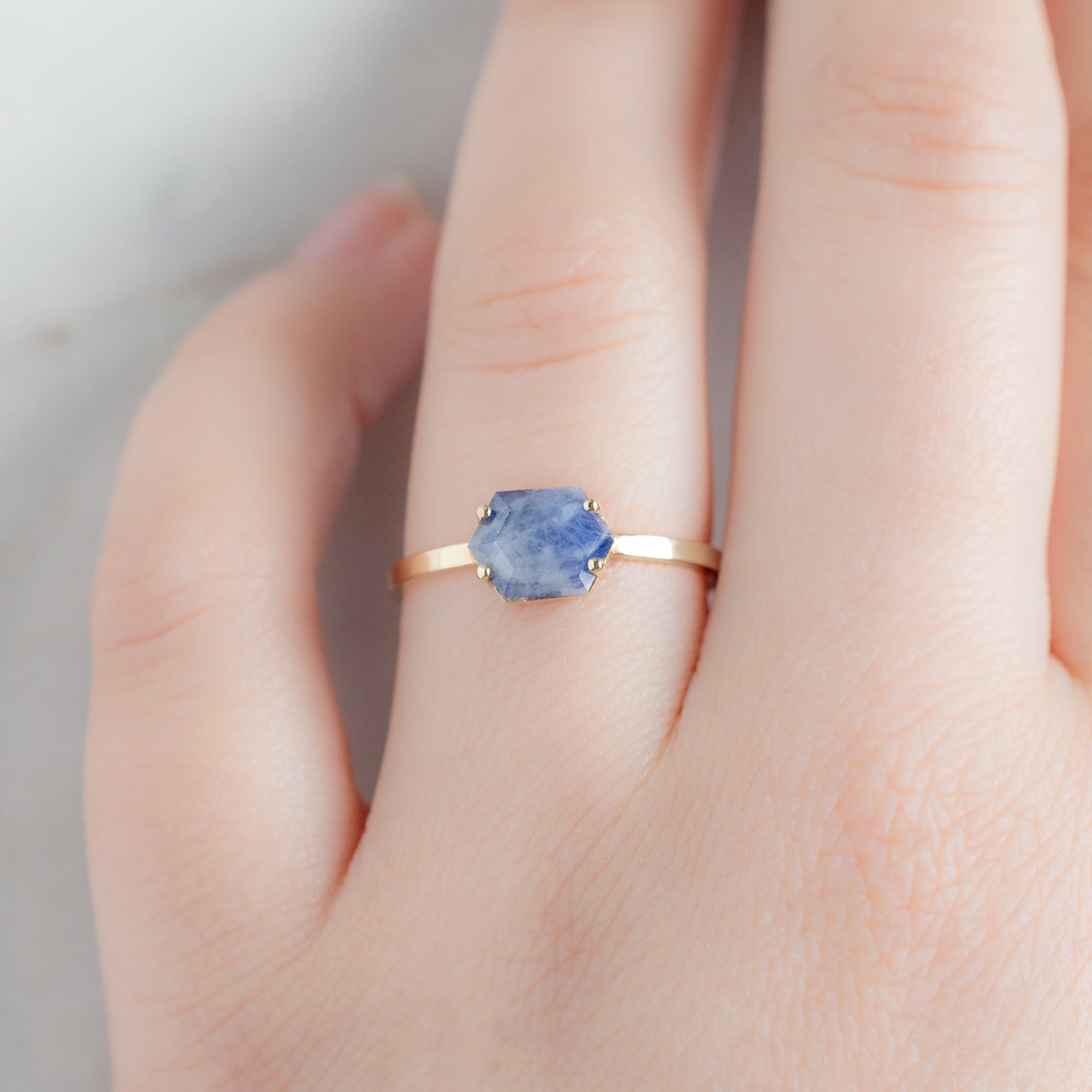 Alexis Russell Rings The Raw Sapphire Hexagon Ring | Yellow, Rose, White or Sterling Silver