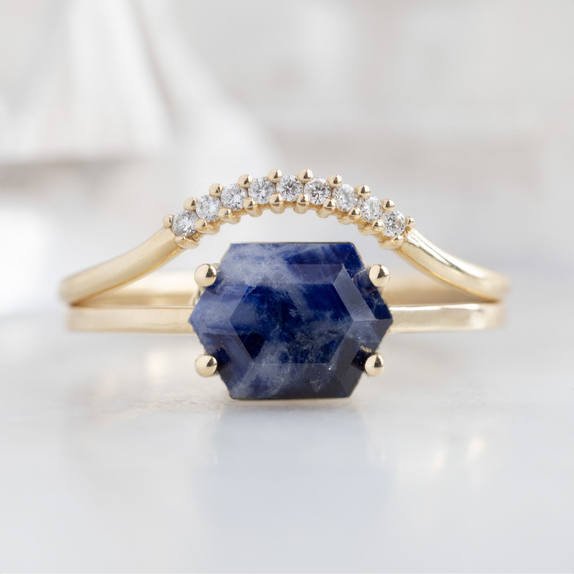 Alexis Russell Rings The Raw Sapphire Hexagon Ring | Yellow, Rose, White or Sterling Silver