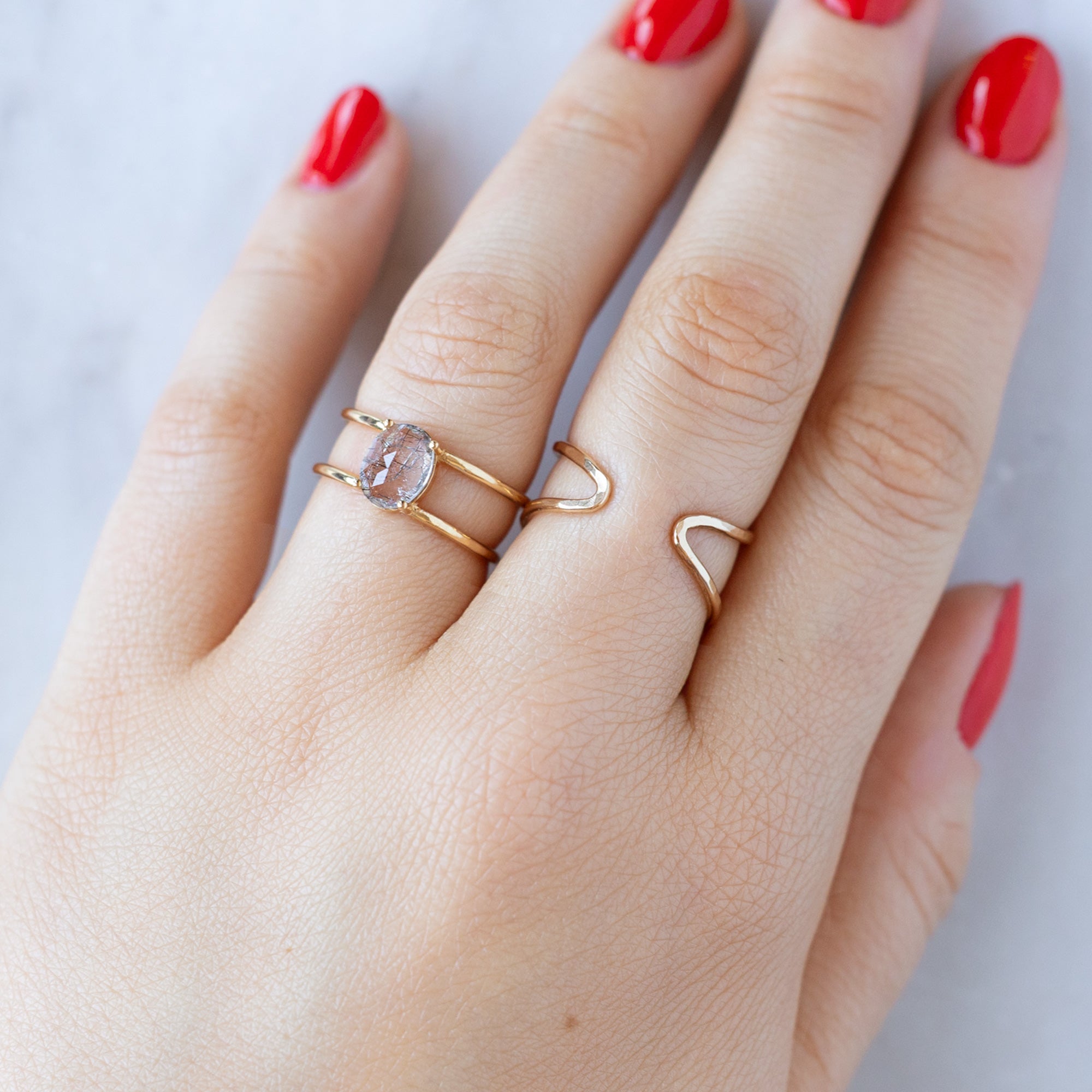 Alexis Russell Rings The Tourmaline in Quartz Cage Ring | Yellow, Rose, White or Sterling Silver