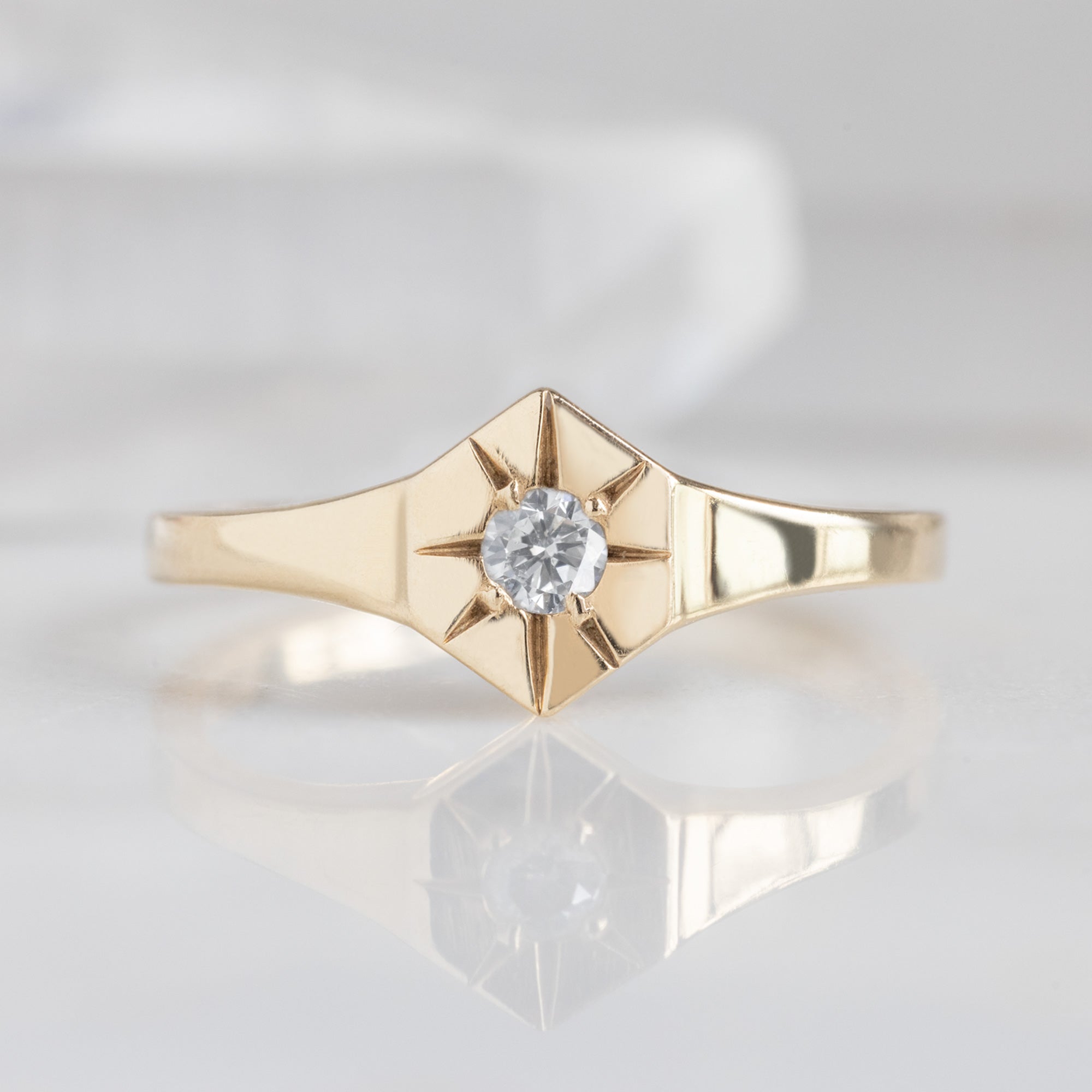Alexis Russell Rings White Diamond Birthstone Signet Ring | Yellow, Rose or White Gold