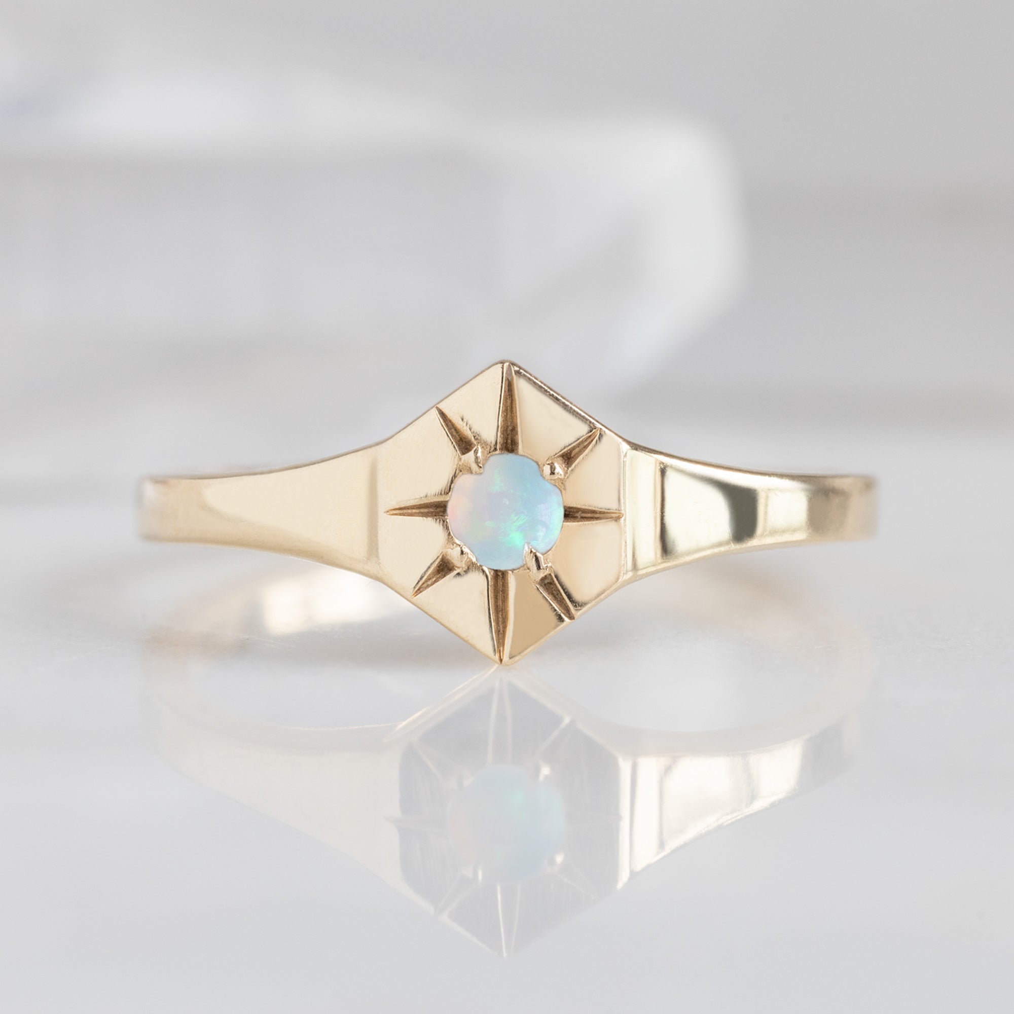 Alexis Russell Rings Opal Birthstone Signet Ring | Yellow, Rose or White Gold