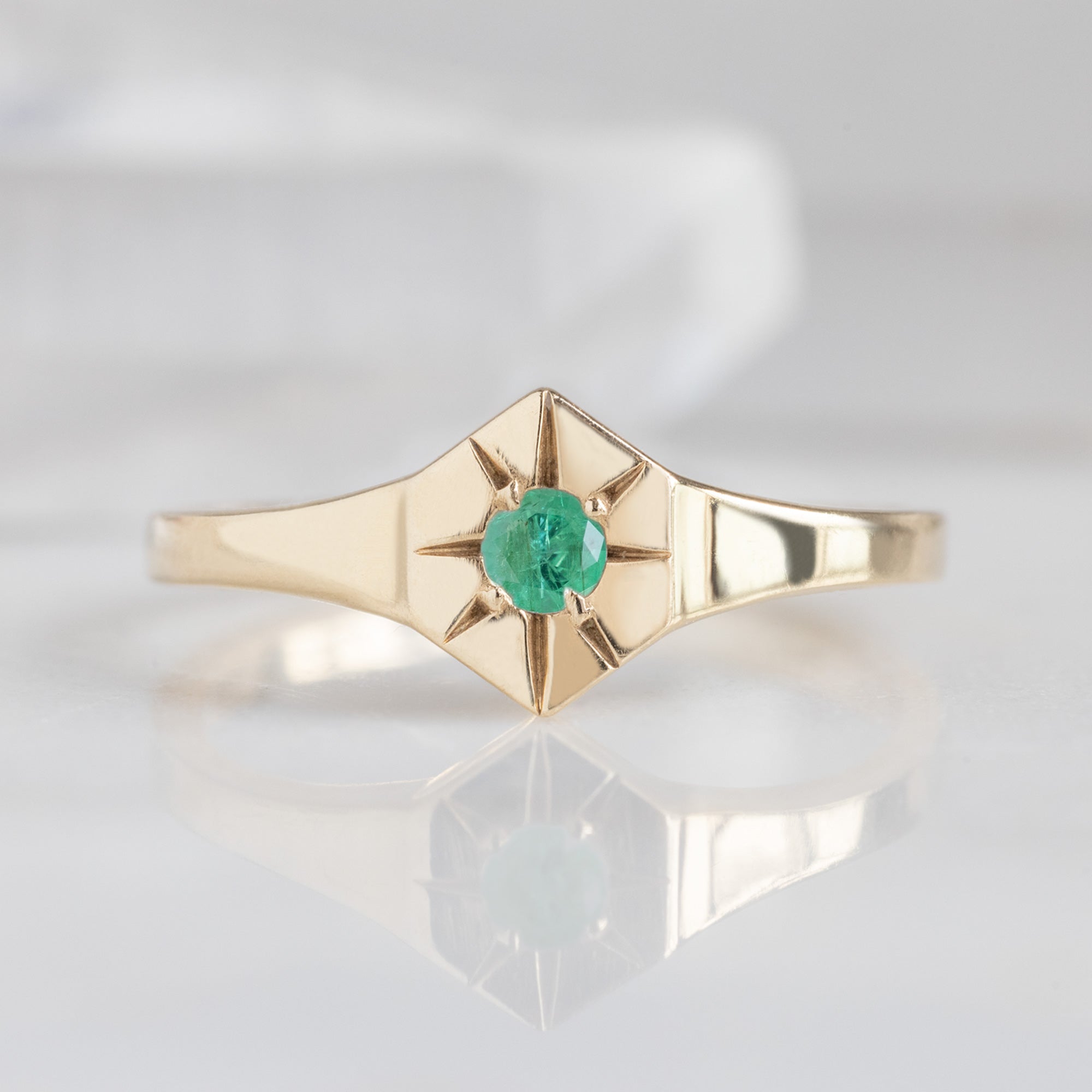 Alexis Russell Rings Emerald Birthstone Signet Ring | Yellow, Rose or White Gold