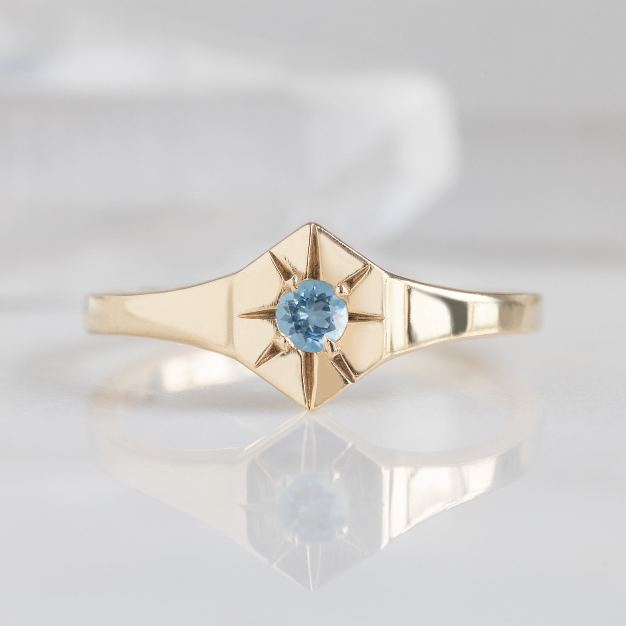 Alexis Russell Rings Aquamarine Birthstone Signet Ring | Yellow, Rose or White Gold