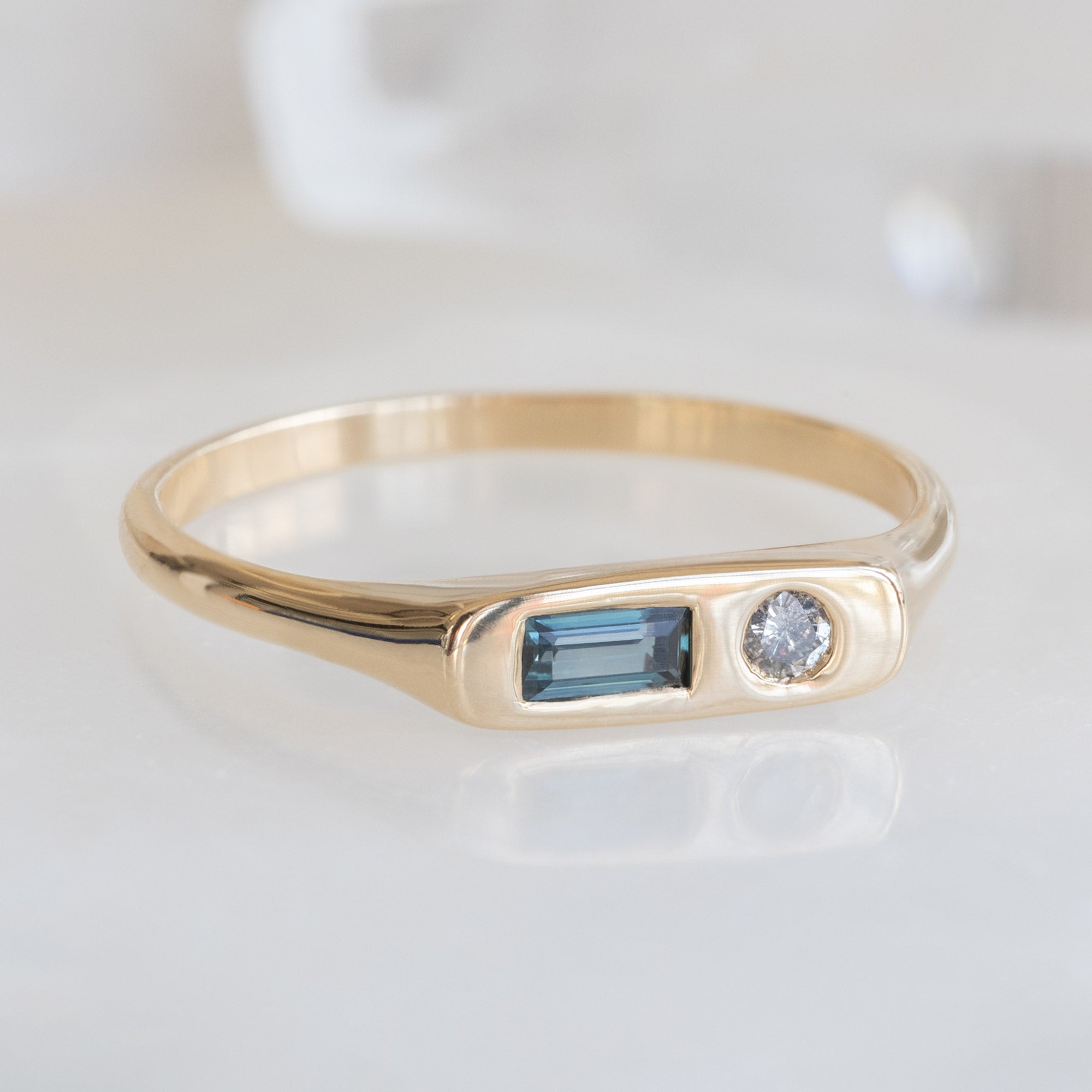 Alexis Russell Rings The Asymmetrical Sapphire + Diamond Signet Ring | Yellow Gold