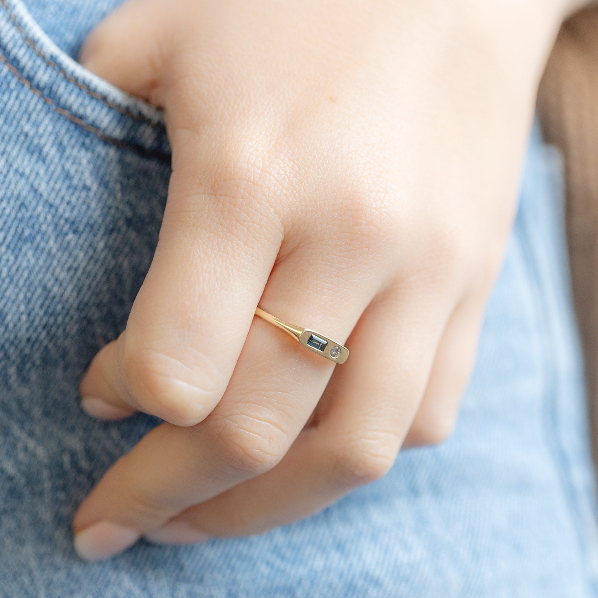 Alexis Russell Rings The Asymmetrical Sapphire + Diamond Signet Ring | Yellow Gold