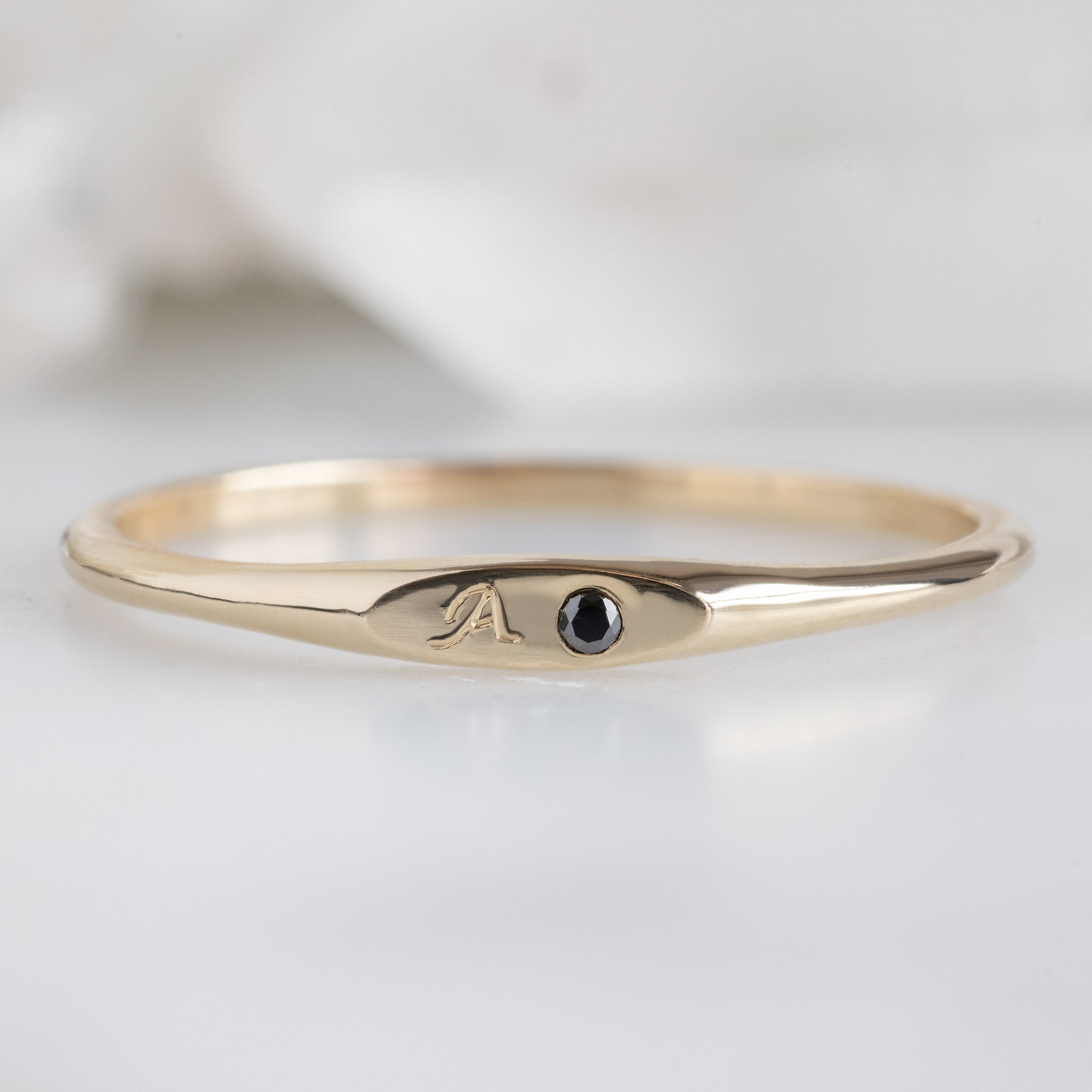 Alexis Russell  Rings The Teensy Black Diamond Signet Ring | Yellow Gold
