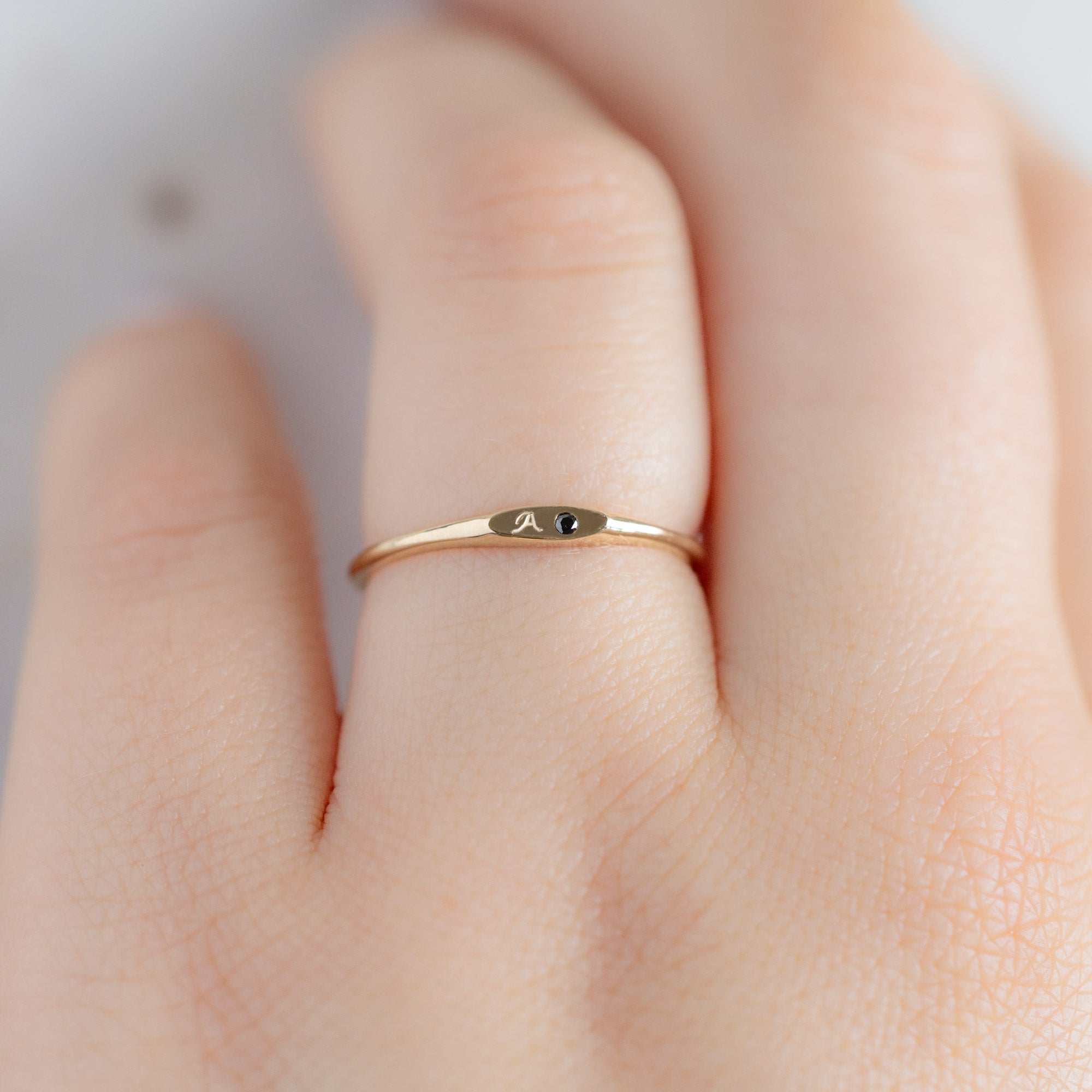 Alexis Russell  Rings The Teensy Black Diamond Signet Ring | Yellow Gold