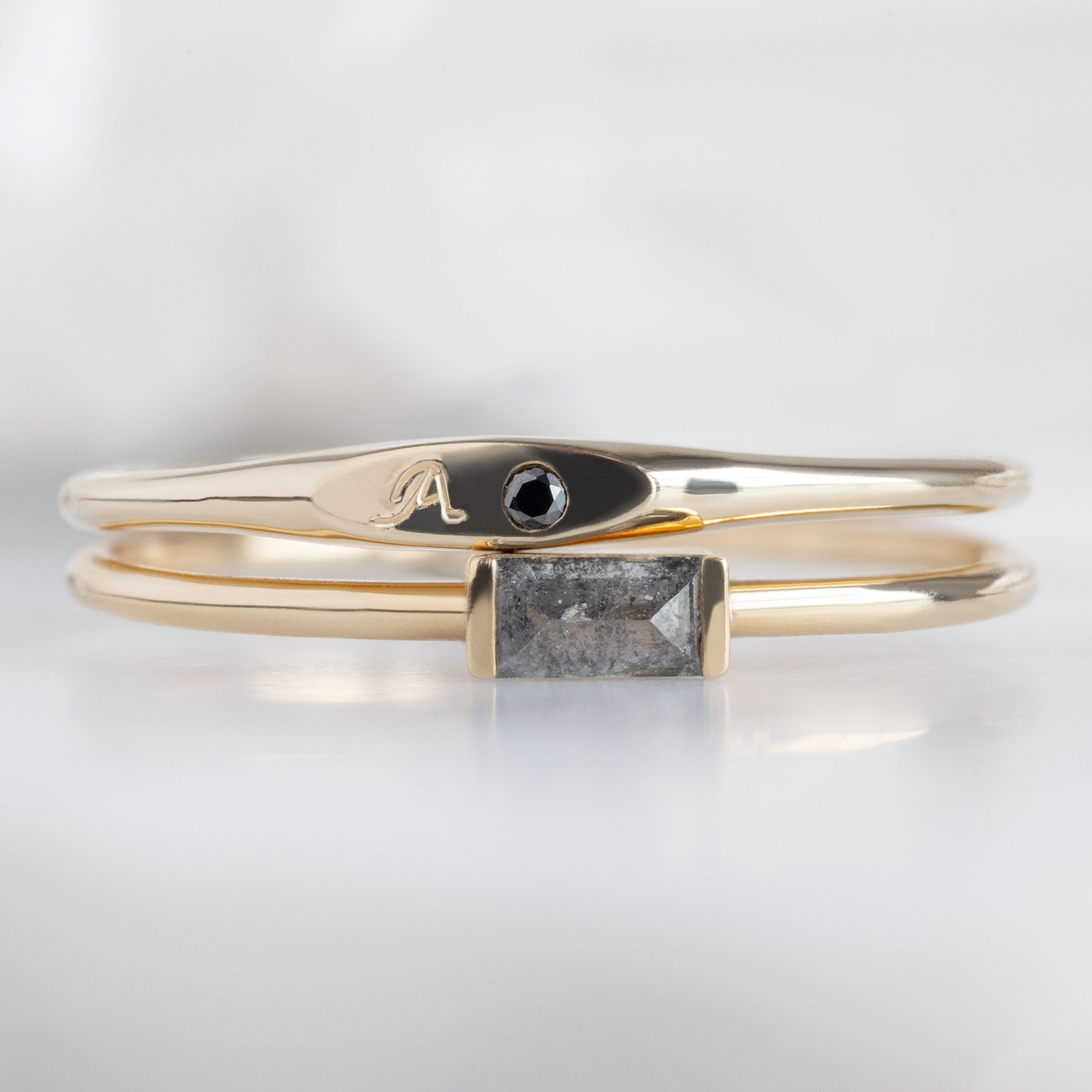 Alexis Russell  Rings The Teensy Black Diamond Signet Ring | Yellow Gold