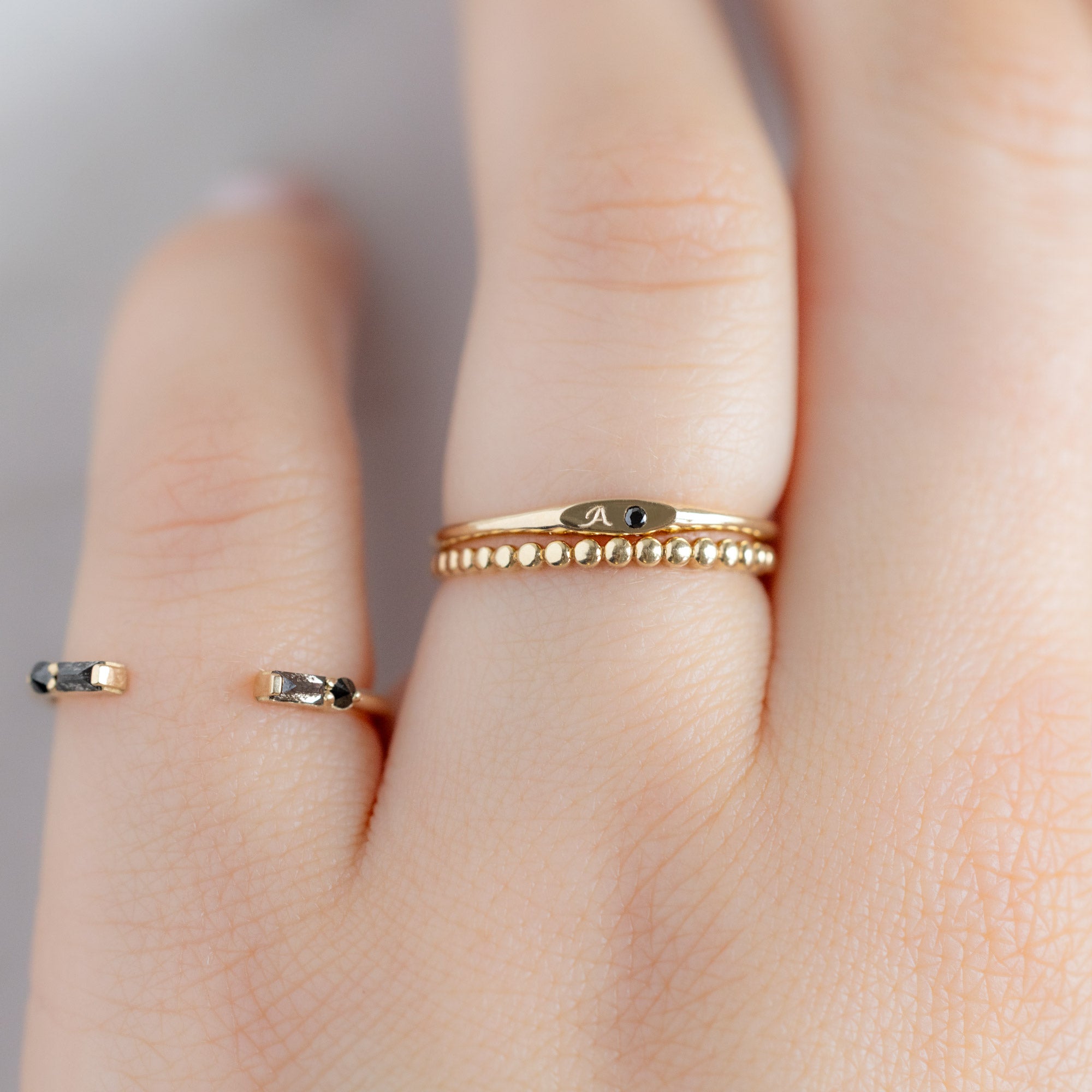 Alexis Russell  Rings The Teensy Black Diamond Signet Ring | Yellow Gold
