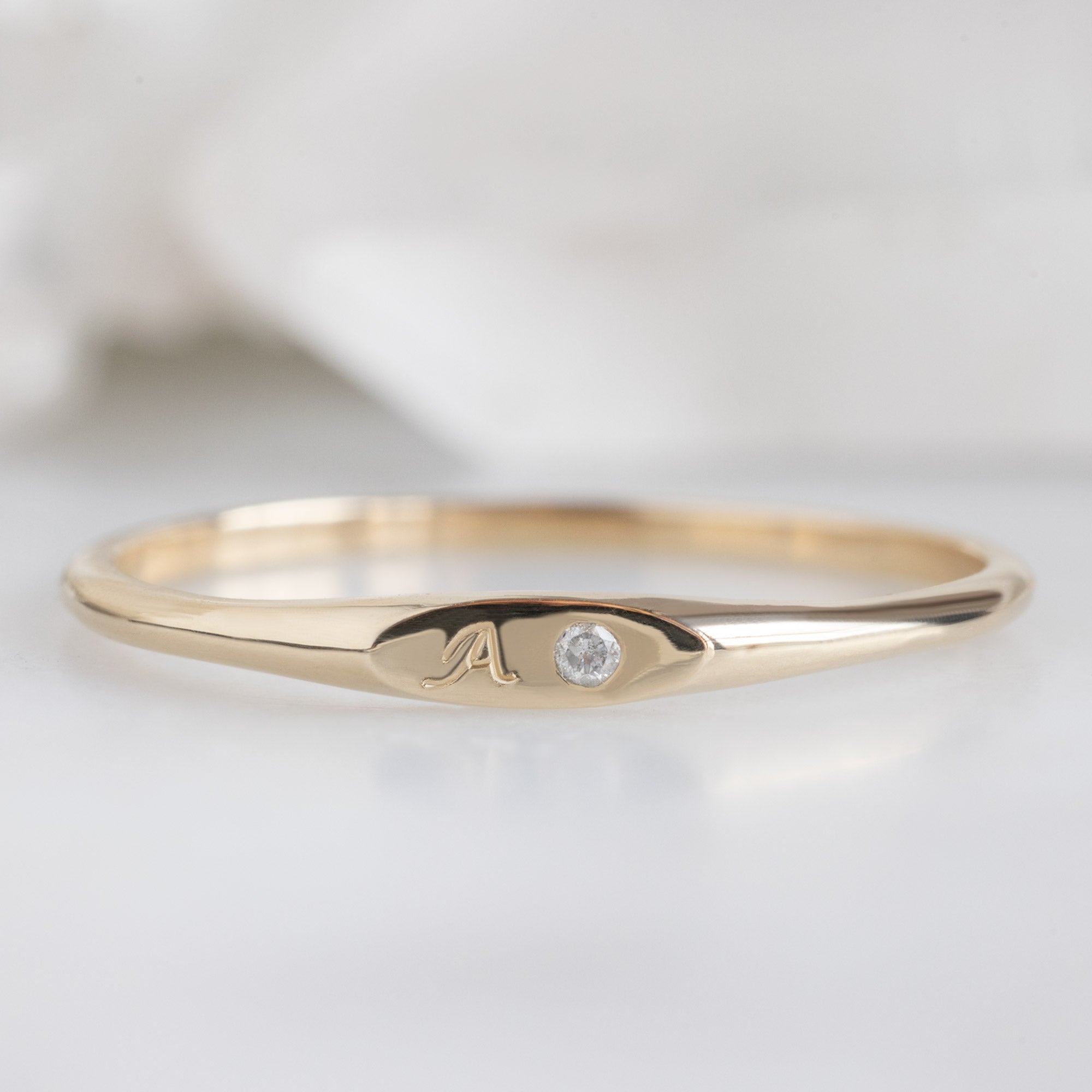 Alexis Russell  Rings The Teensy White Diamond Signet Ring | Yellow Gold