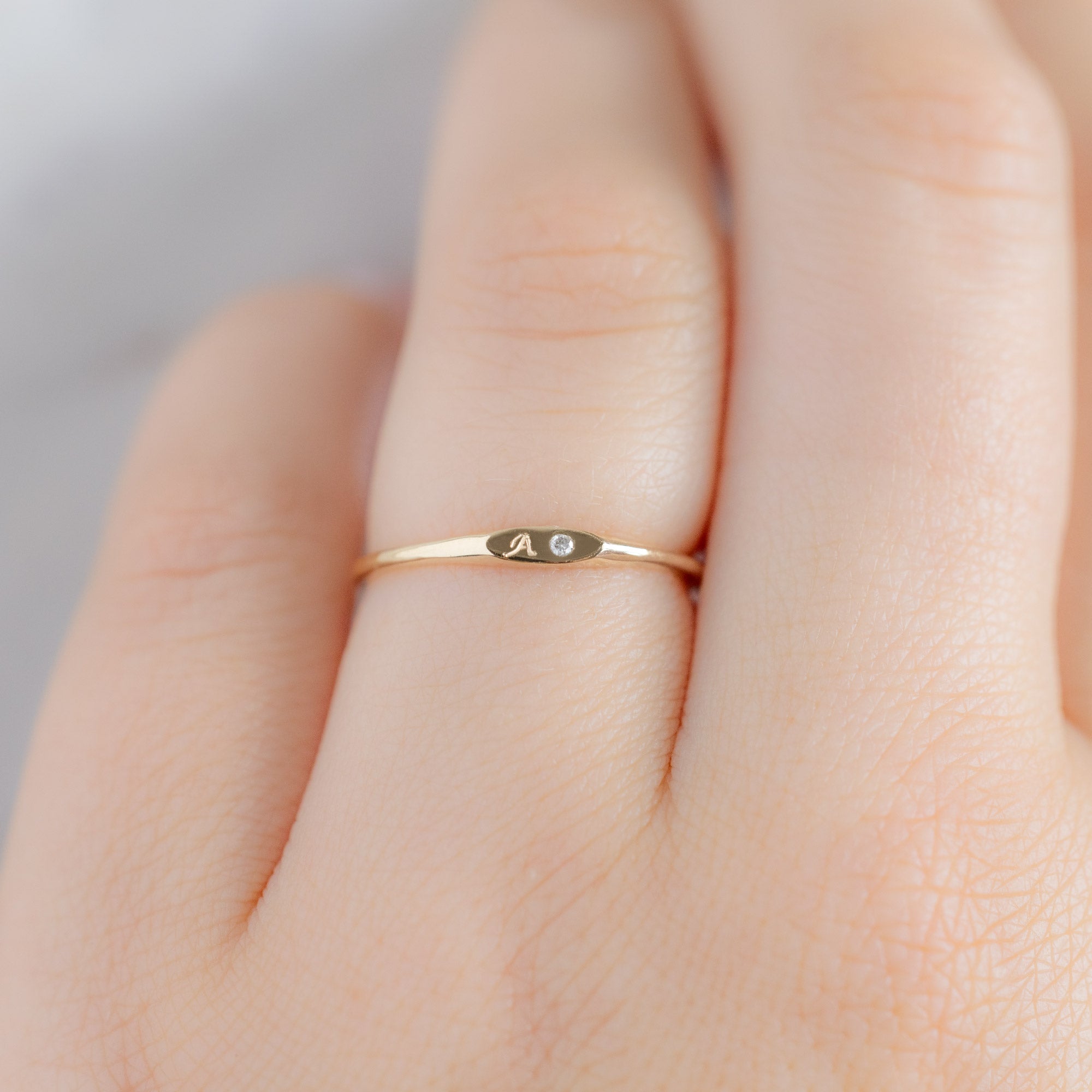 Alexis Russell  Rings The Teensy White Diamond Signet Ring | Yellow Gold