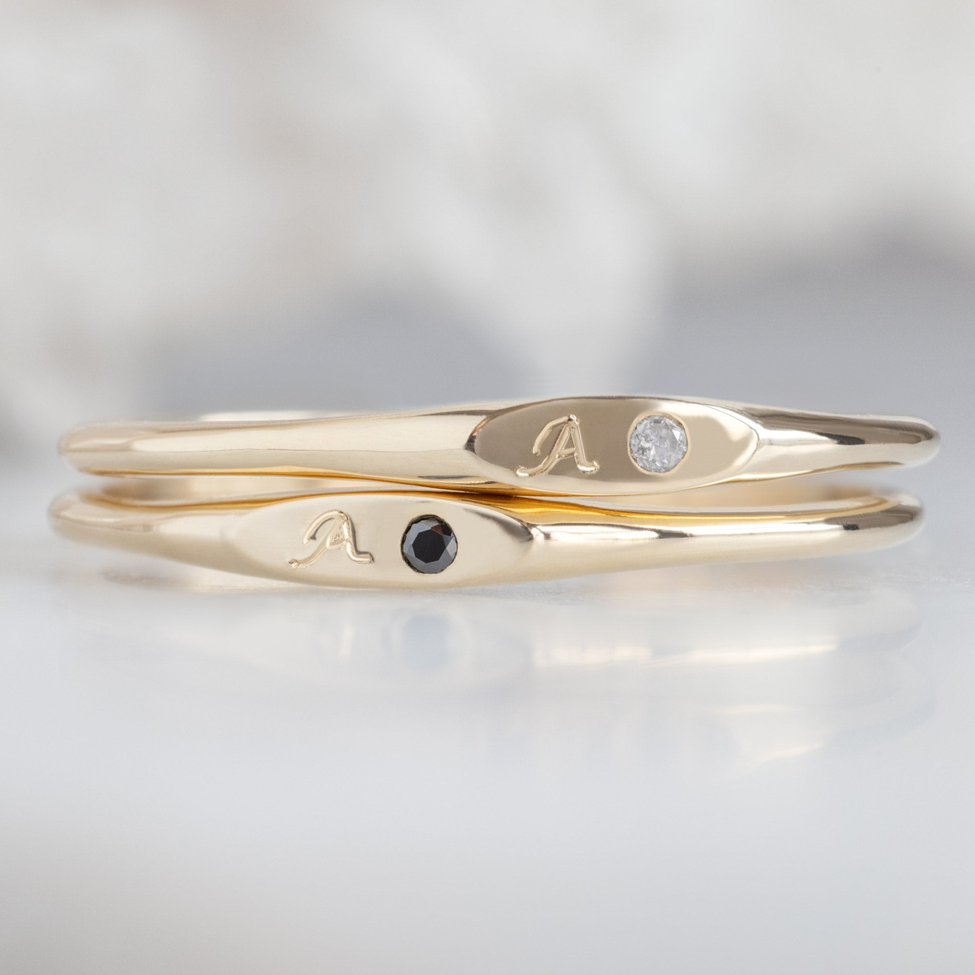 Alexis Russell  Rings The Teensy White Diamond Signet Ring | Yellow Gold