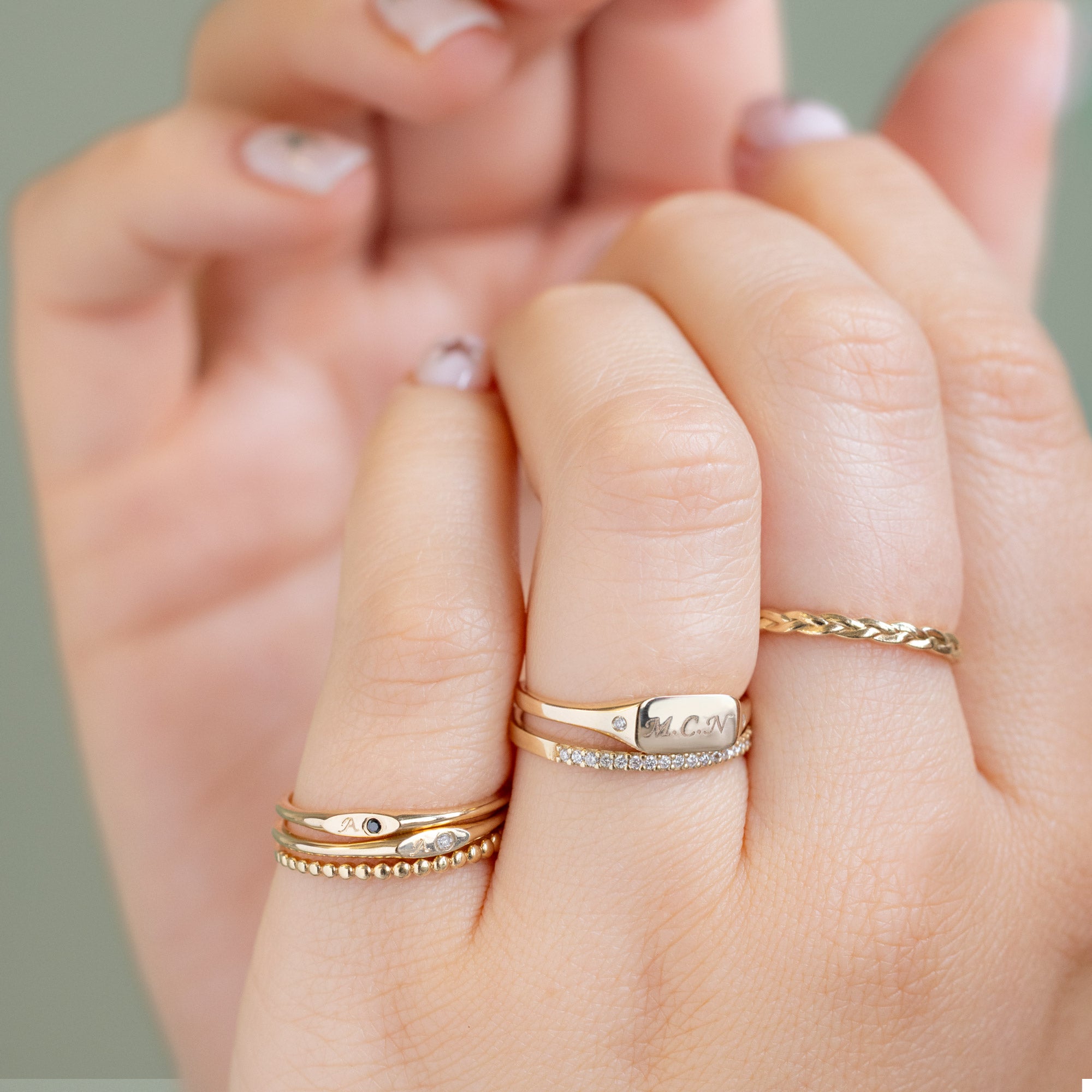 Alexis Russell  Rings The Teensy White Diamond Signet Ring | Yellow Gold