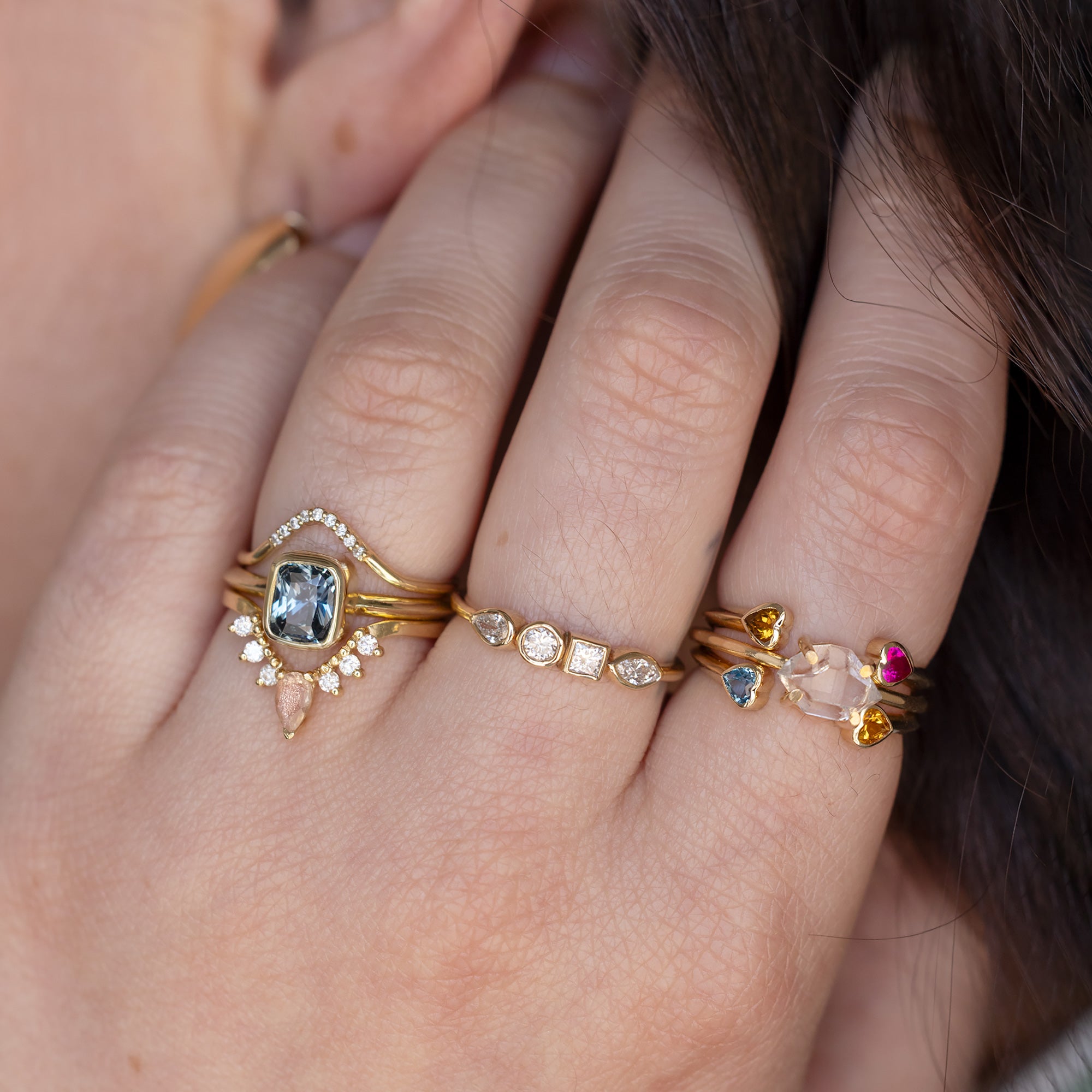 Alexis Russell  Rings Dual Heart Birthstone Ring | Yellow Gold or Sterling Silver