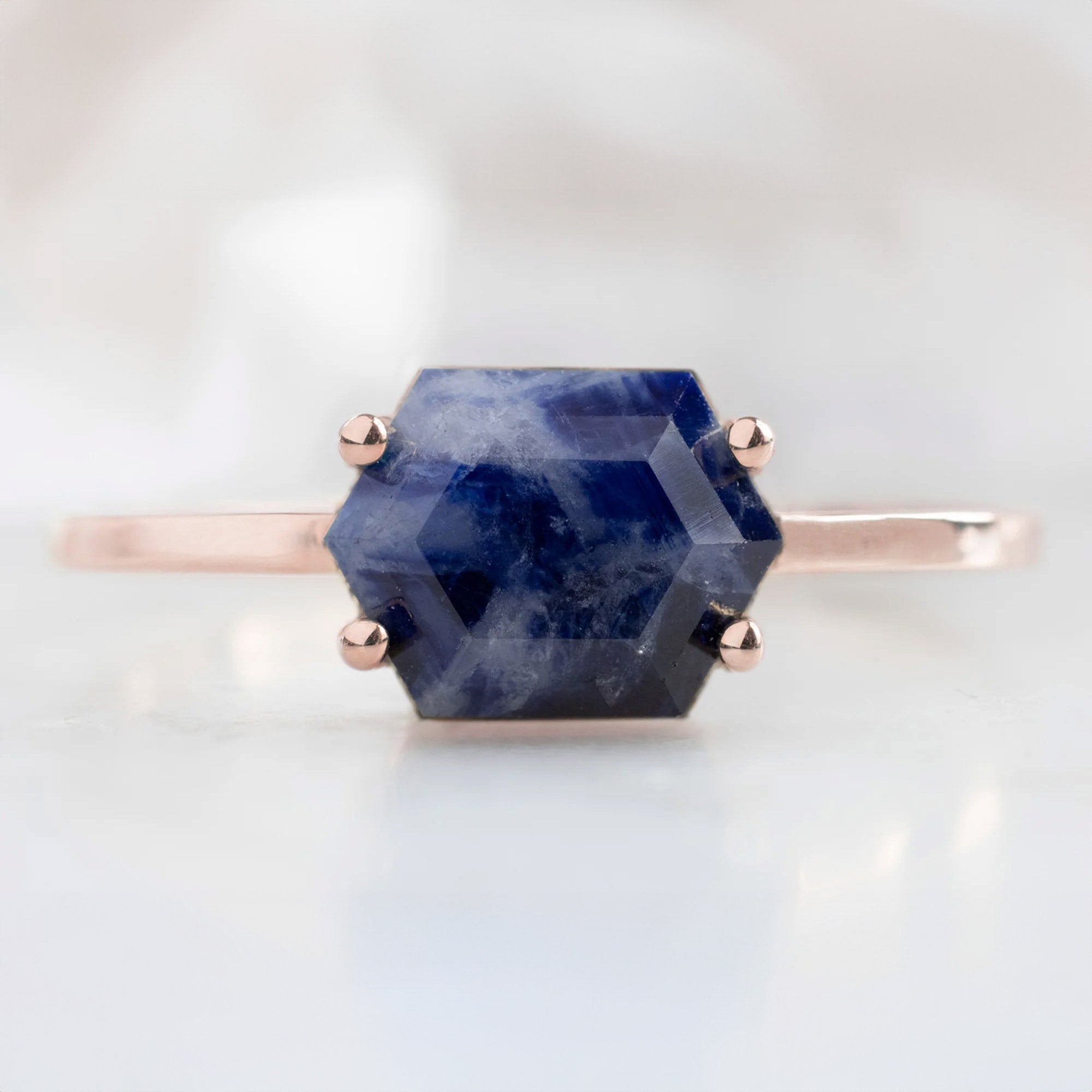 Alexis Russell Rings The Raw Sapphire Hexagon Ring | Rose Gold