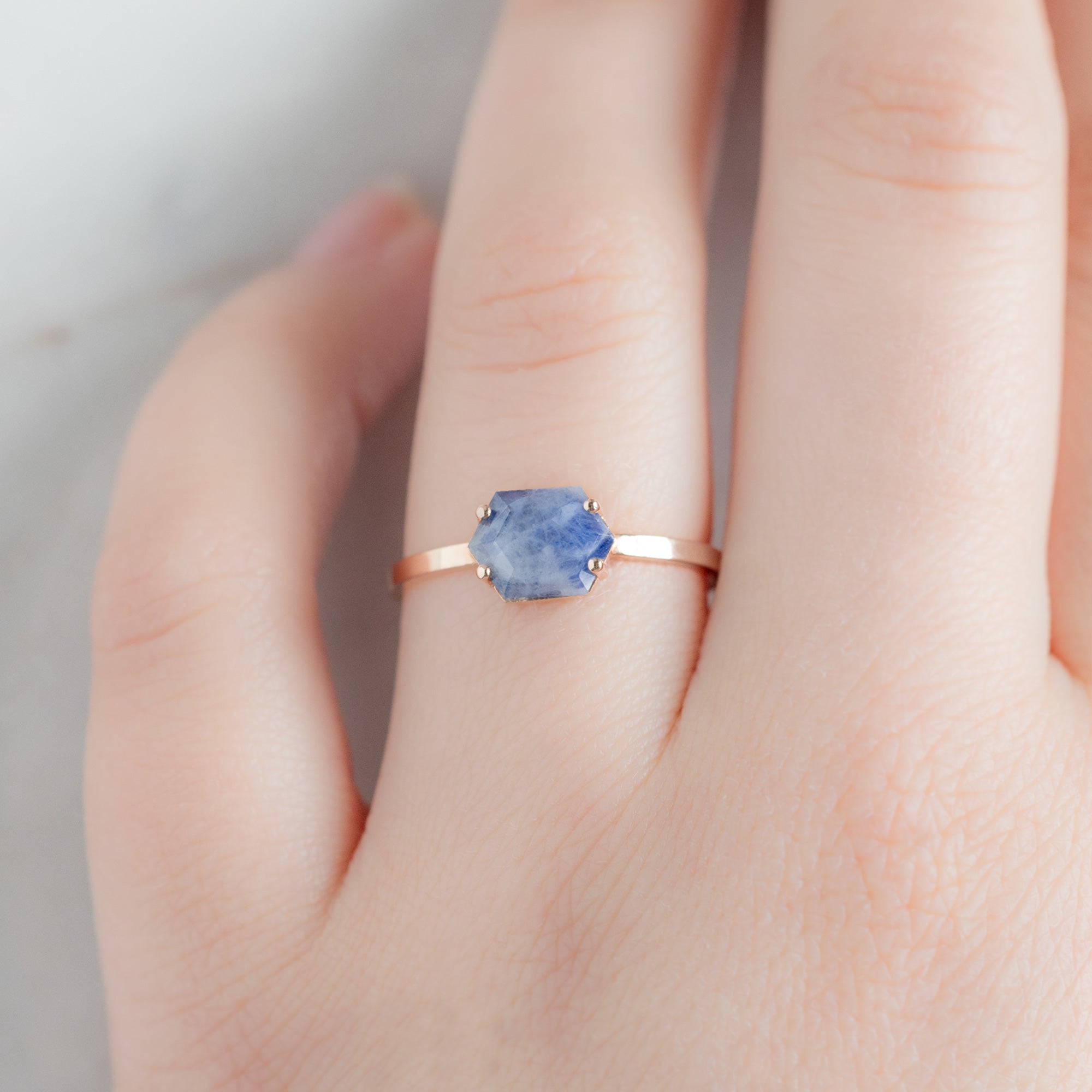 Alexis Russell Rings The Raw Sapphire Hexagon Ring | Yellow, Rose, White or Sterling Silver