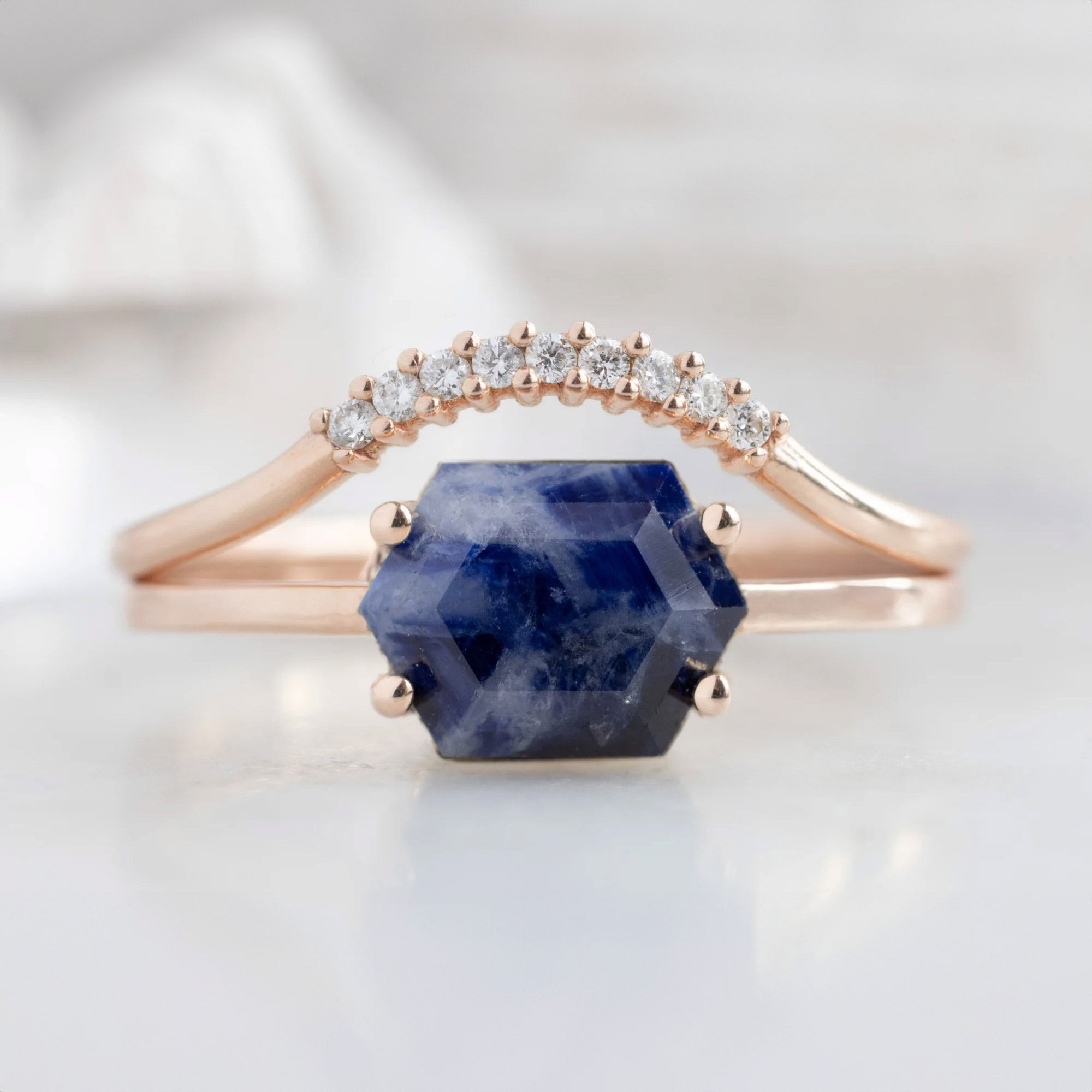 Alexis Russell Rings The Raw Sapphire Hexagon Ring | Rose Gold