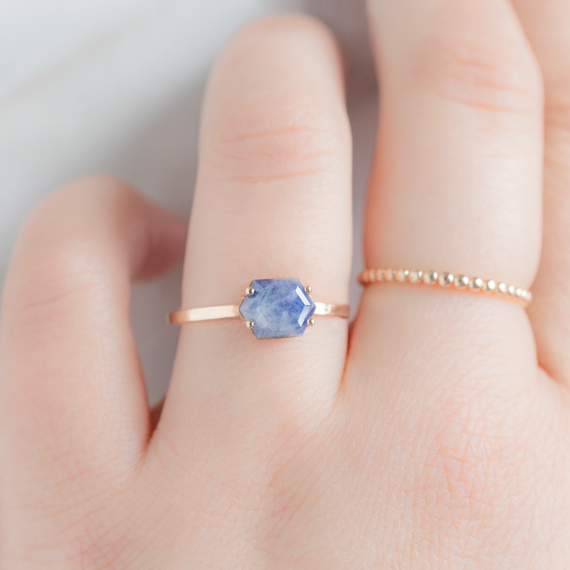 Alexis Russell Rings The Raw Sapphire Hexagon Ring | Yellow, Rose, White or Sterling Silver