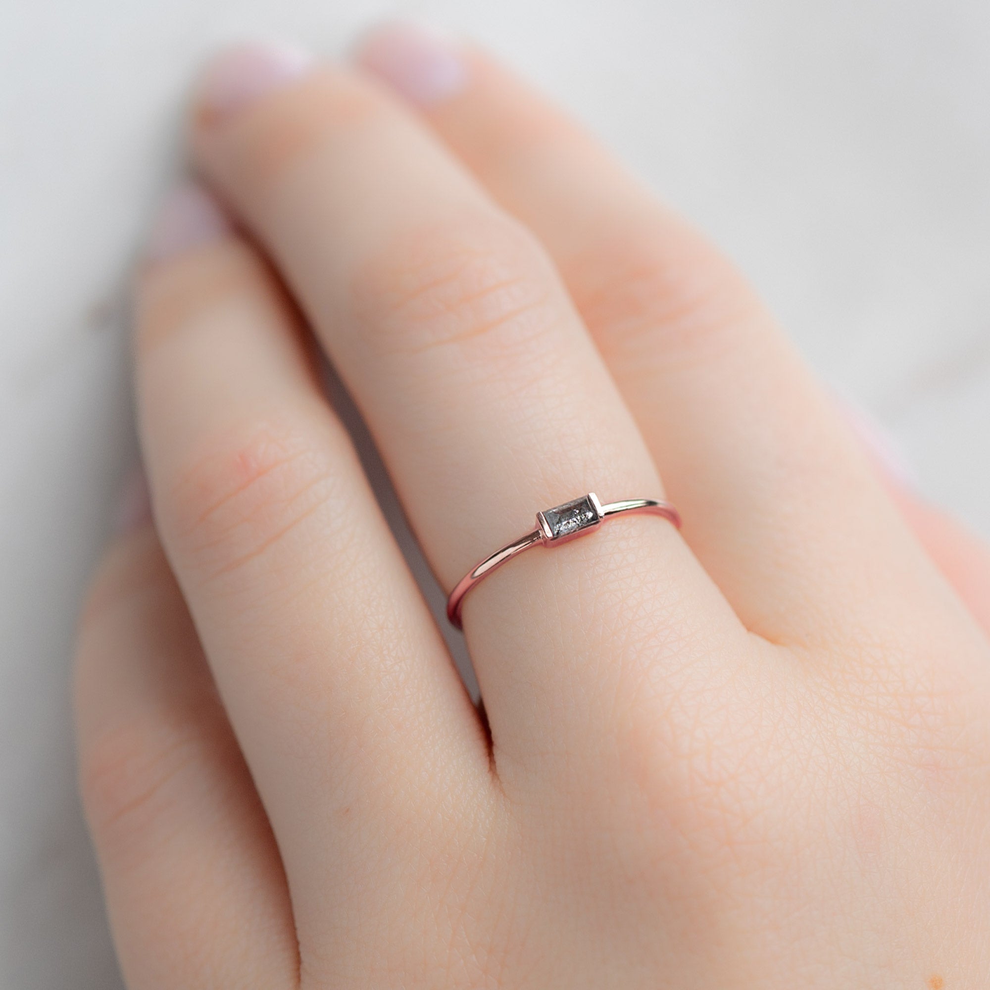 Alexis Russell Rings The Baguette Salt and Pepper Diamond Line Ring | Yellow, Rose or White Gold