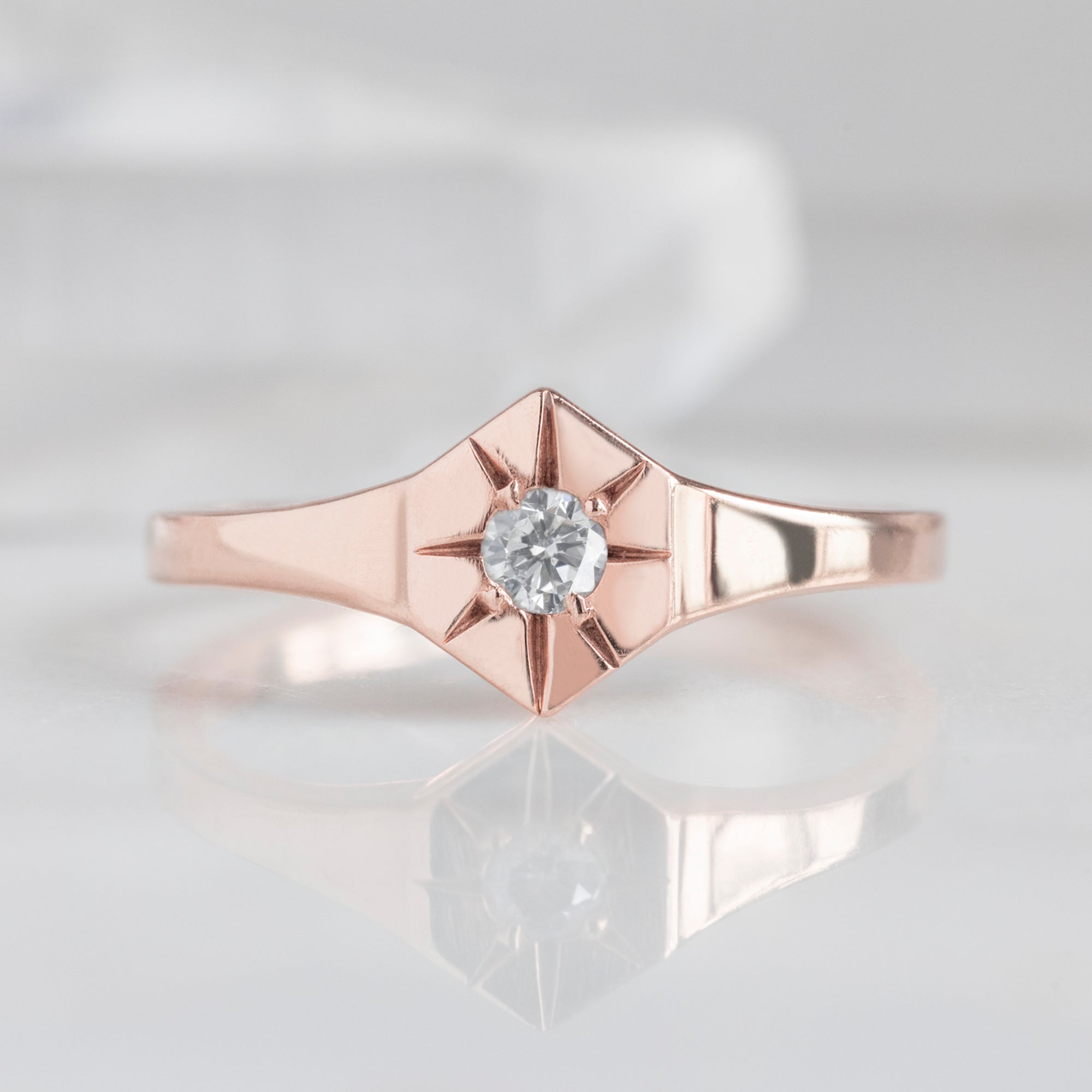 Alexis Russell Rings White Diamond Birthstone Signet Ring | Yellow, Rose or White Gold