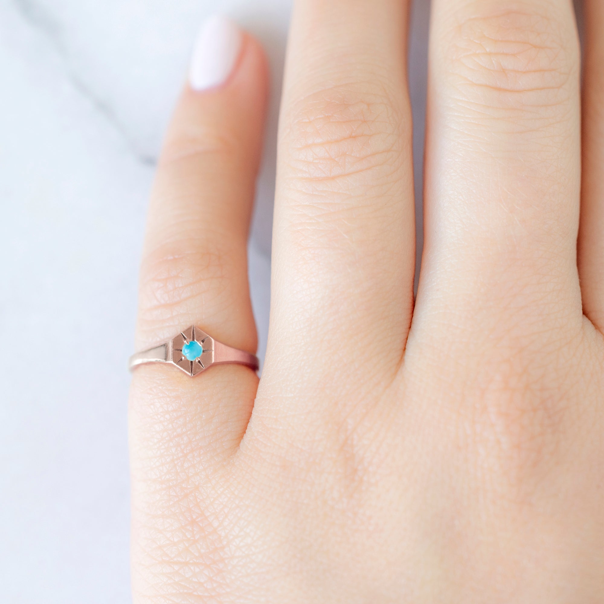 Alexis Russell Rings Turquoise Birthstone Signet Ring | Yellow, Rose or White Gold