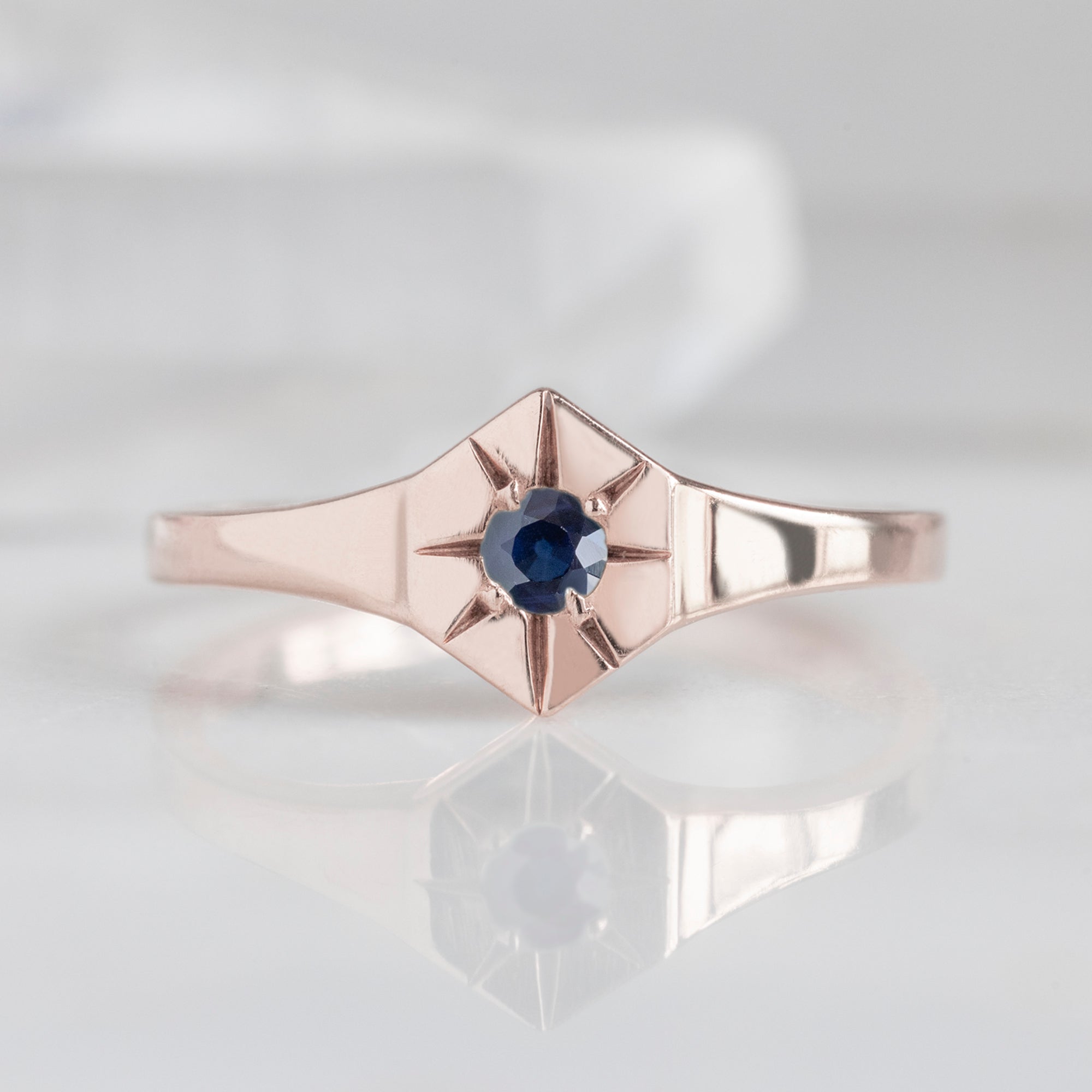 Alexis Russell Rings Blue Sapphire Birthstone Signet Ring | Yellow, Rose or White Gold
