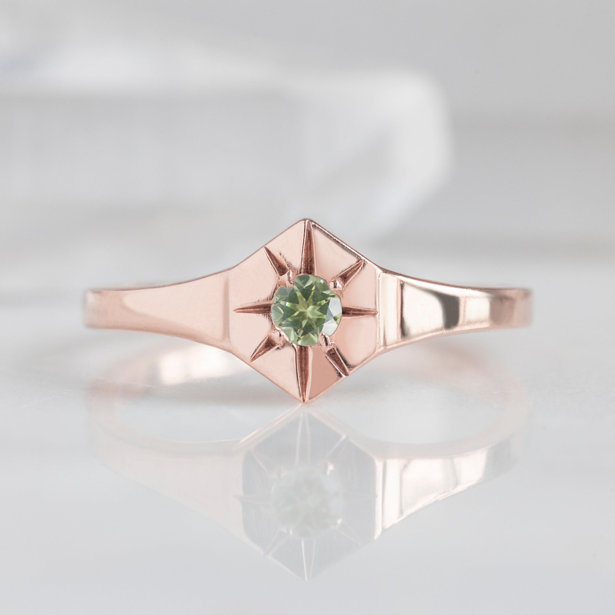 Alexis Russell Rings Custom Peridot Birthstone Signet Ring | Rose Gold