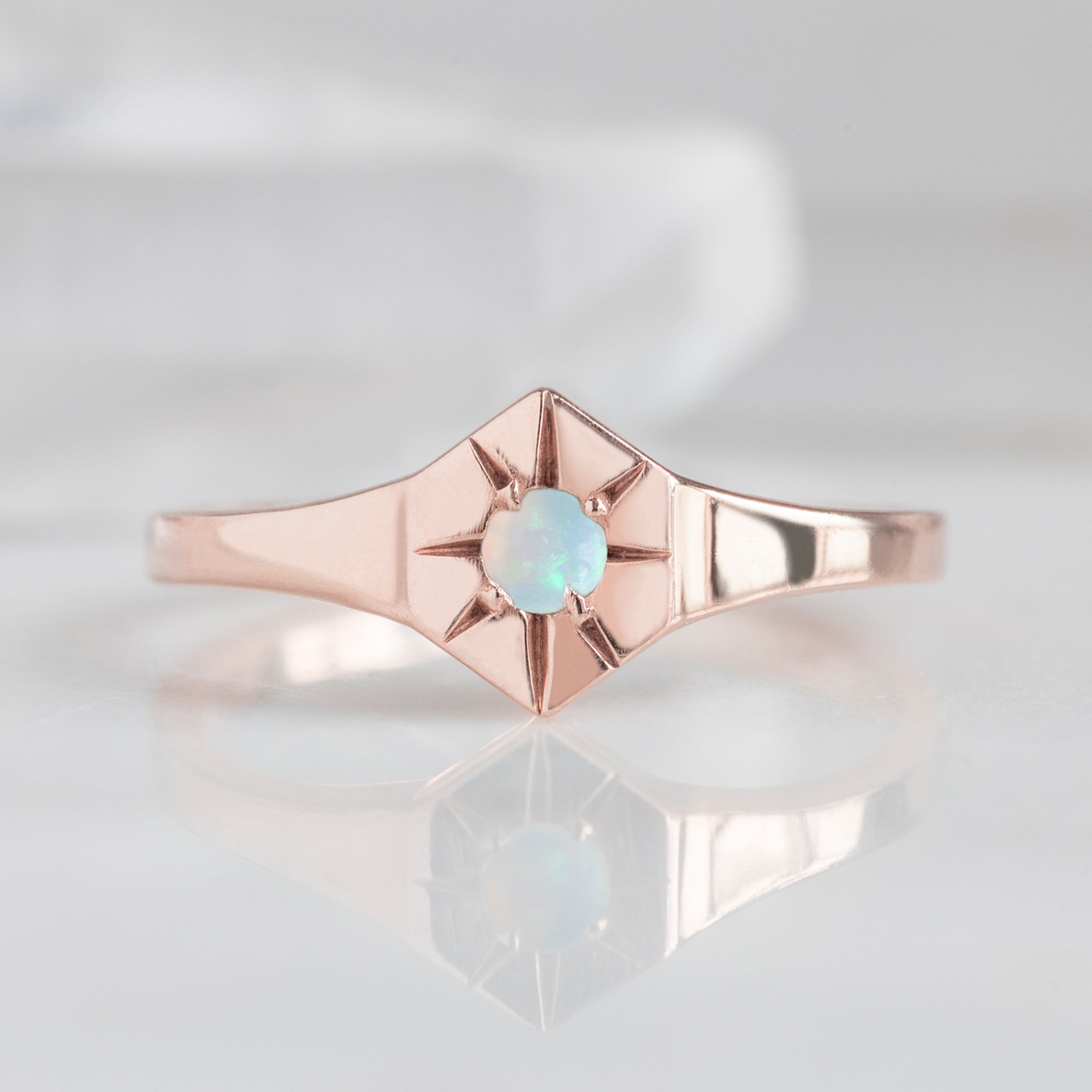 Alexis Russell Rings Opal Birthstone Signet Ring | Yellow, Rose or White Gold
