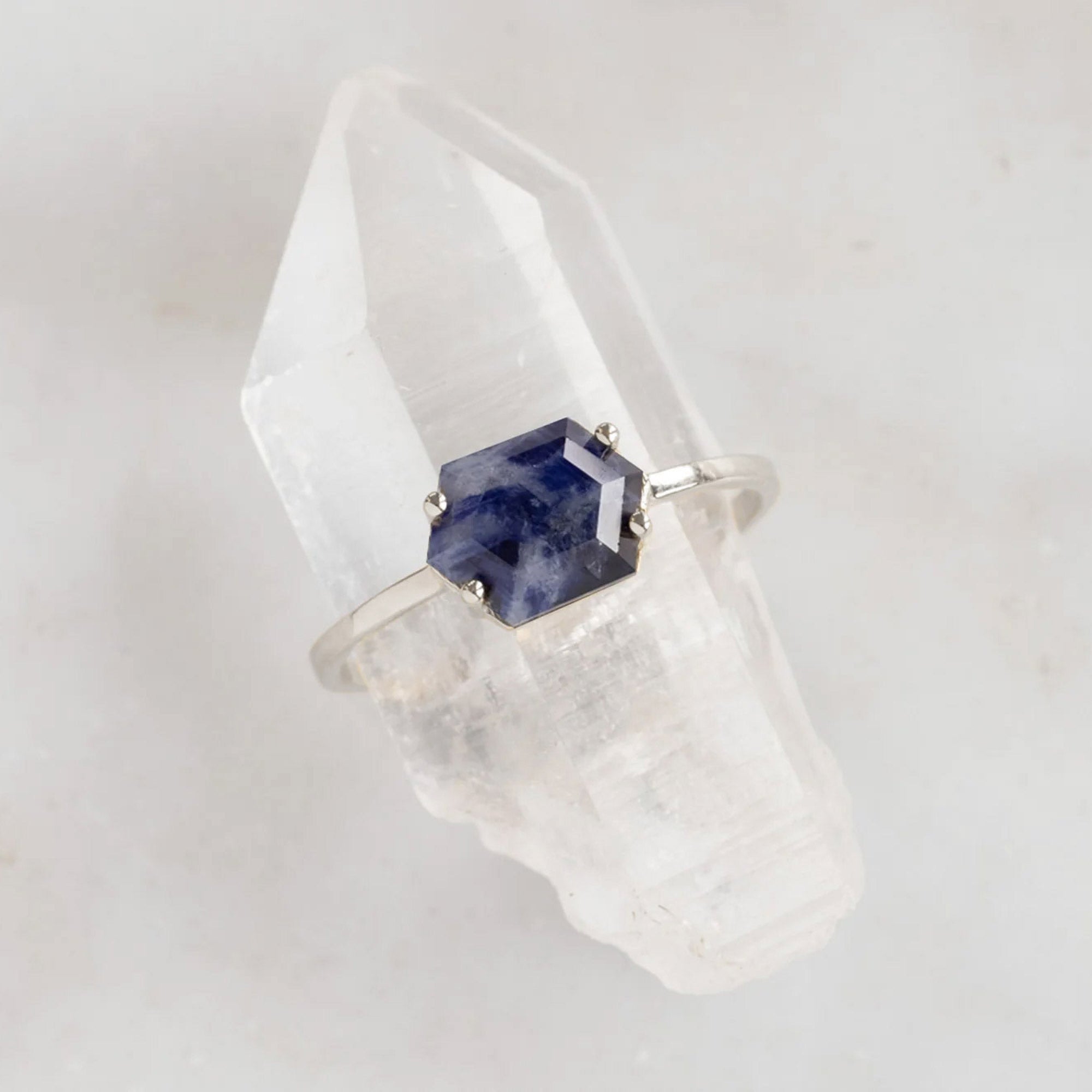 Alexis Russell Rings The Raw Sapphire Hexagon Ring | Yellow, Rose, White or Sterling Silver