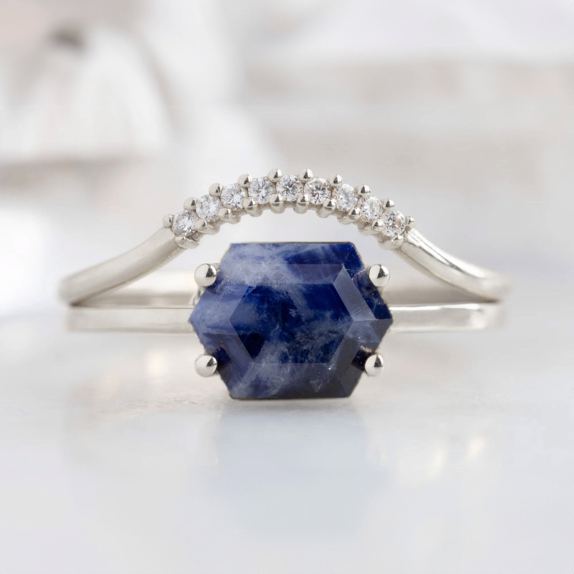 Alexis Russell Rings The Raw Sapphire Hexagon Ring | Yellow, Rose, White or Sterling Silver