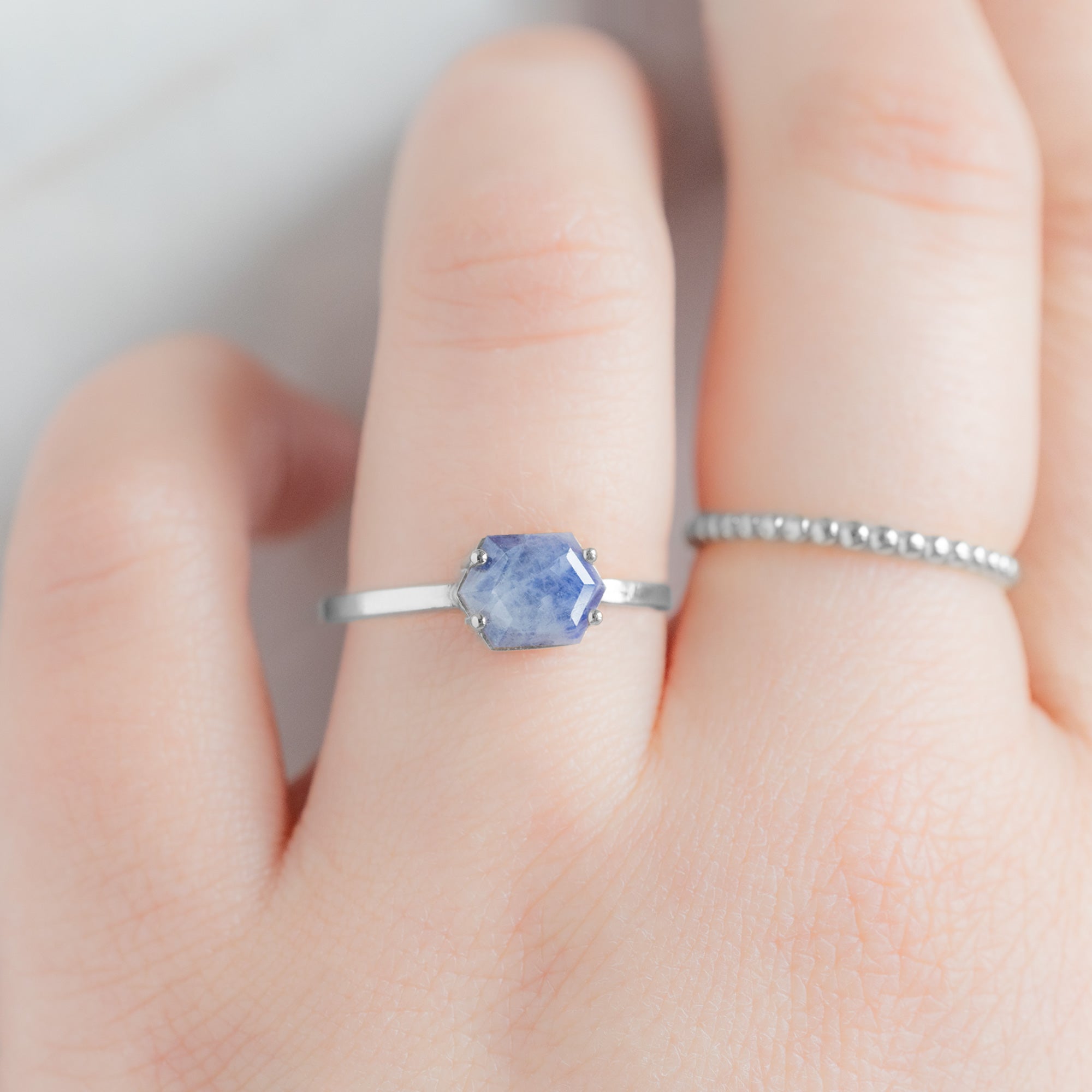 Alexis Russell Rings The Raw Sapphire Hexagon Ring | Yellow, Rose, White or Sterling Silver