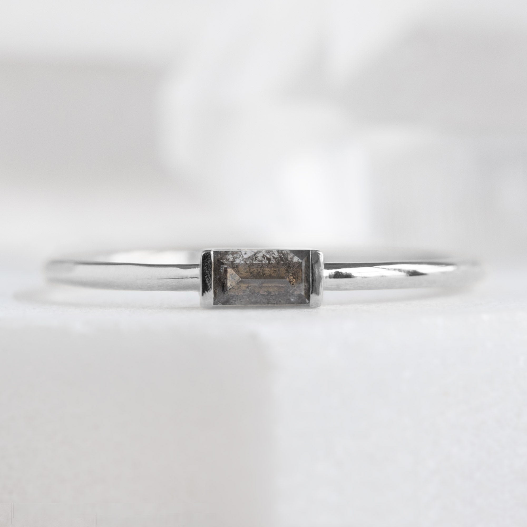 Alexis Russell Rings The Baguette Salt and Pepper Diamond Line Ring | White Gold