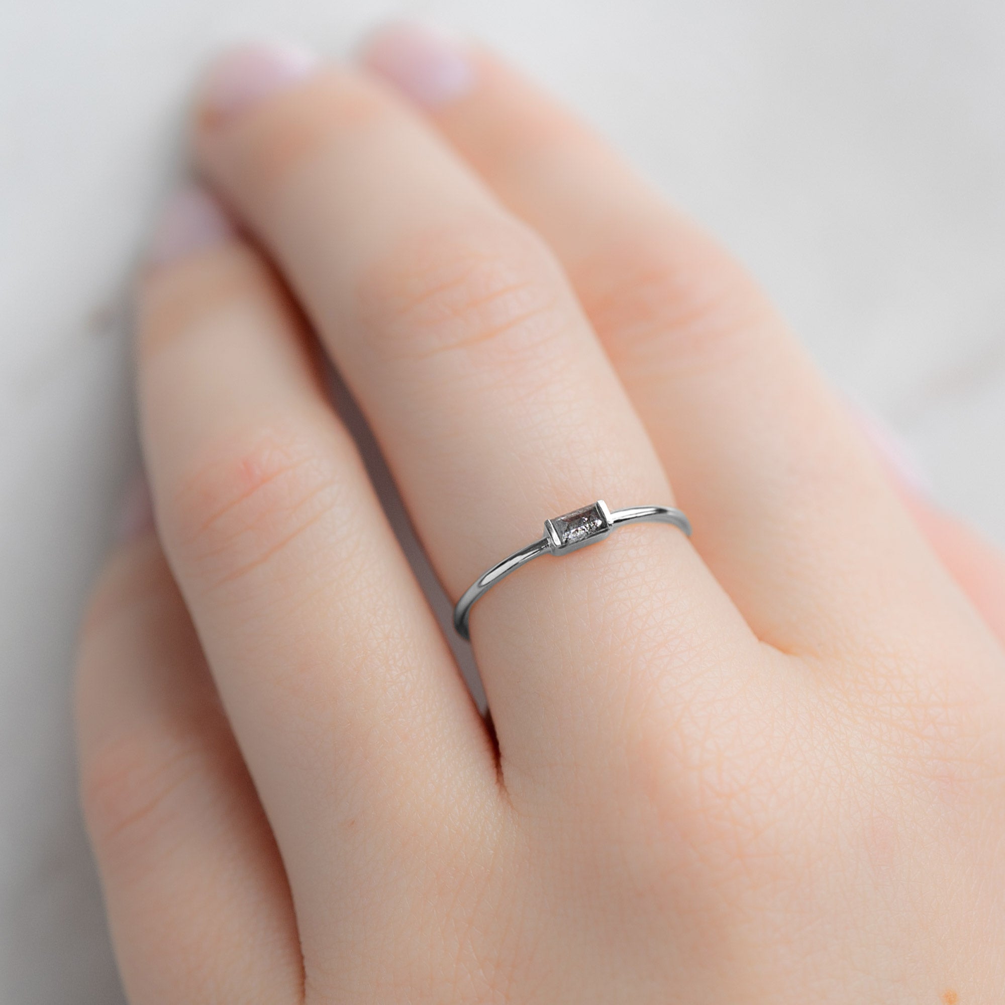 Alexis Russell Rings The Baguette Salt and Pepper Diamond Line Ring | White Gold