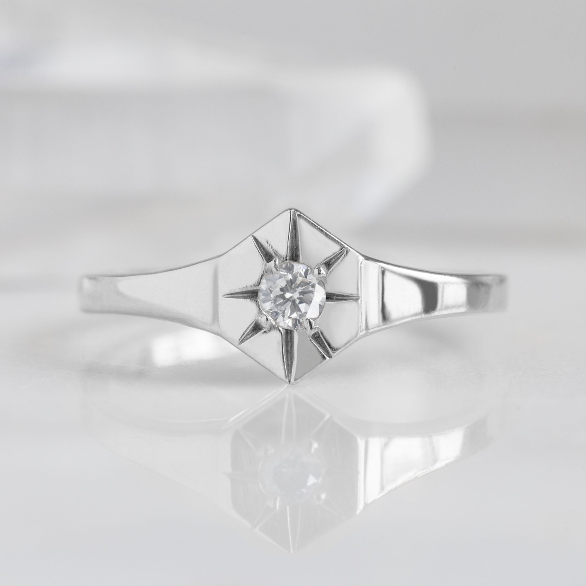 Alexis Russell Rings White Diamond Birthstone Signet Ring | Yellow, Rose or White Gold