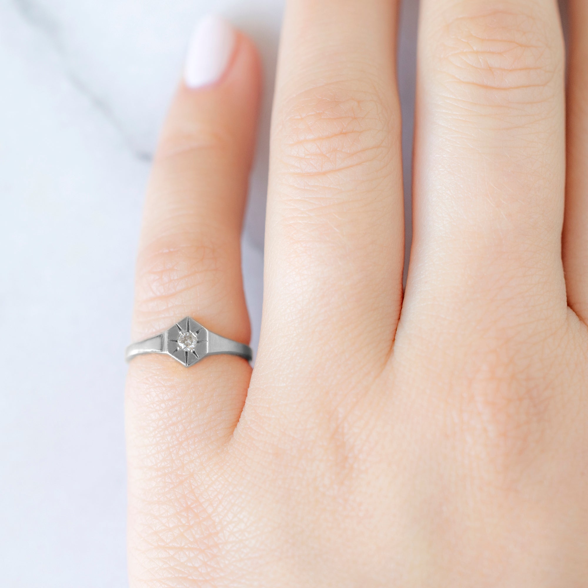 Alexis Russell Rings White Diamond Birthstone Signet Ring | Yellow, Rose or White Gold