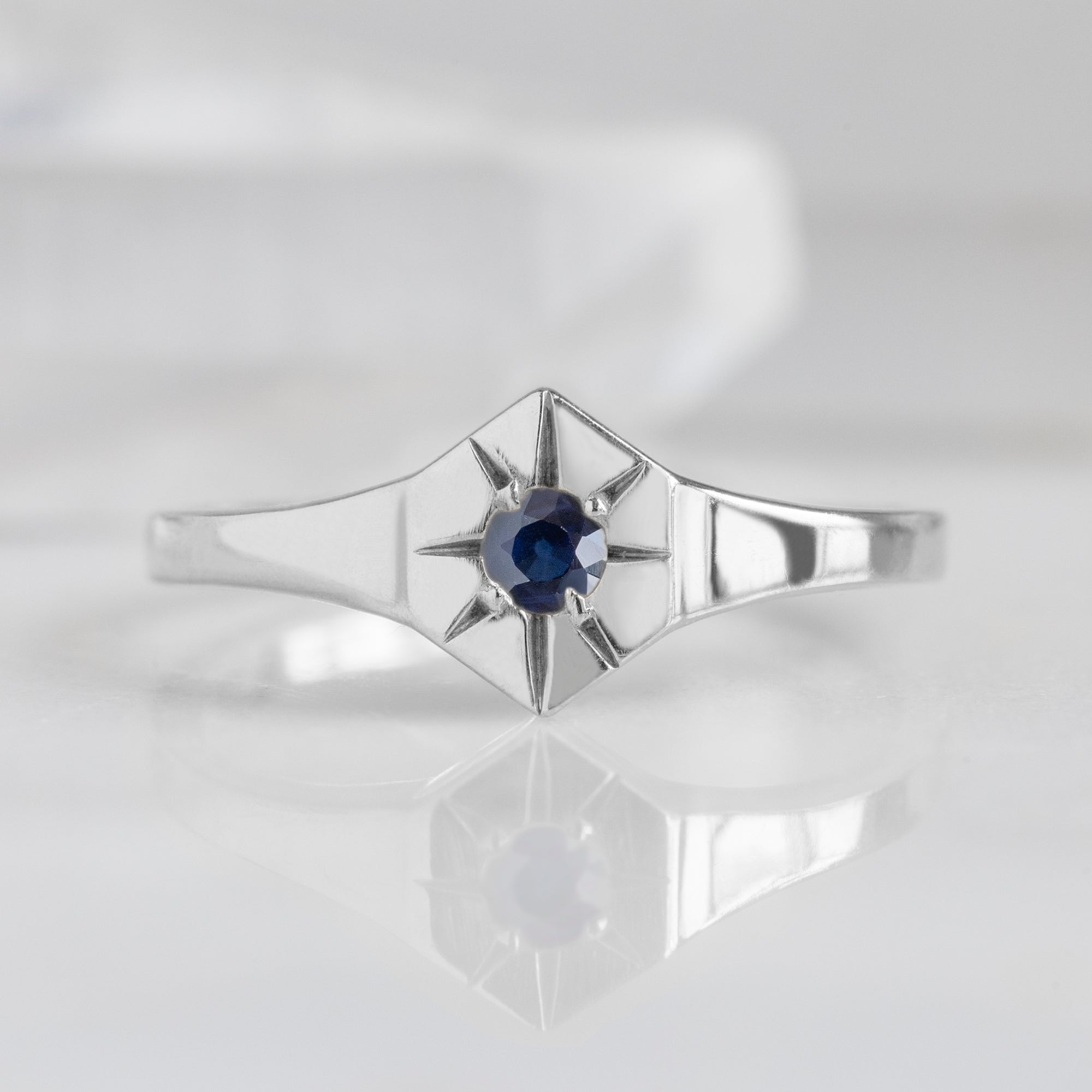 Alexis Russell Rings Blue Sapphire Birthstone Signet Ring | Yellow, Rose or White Gold