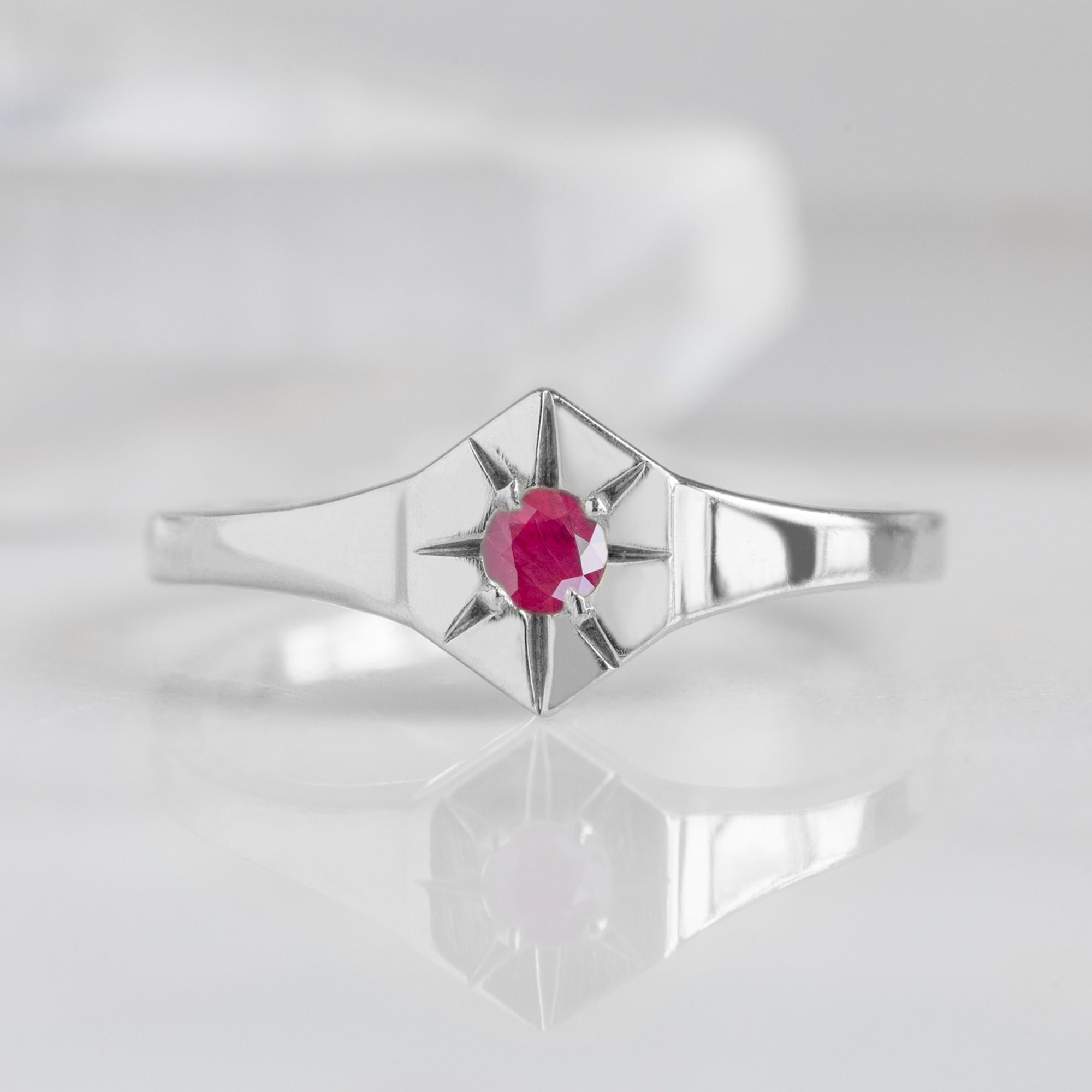 Alexis Russell Rings Custom Ruby Birthstone Signet Ring | White Gold