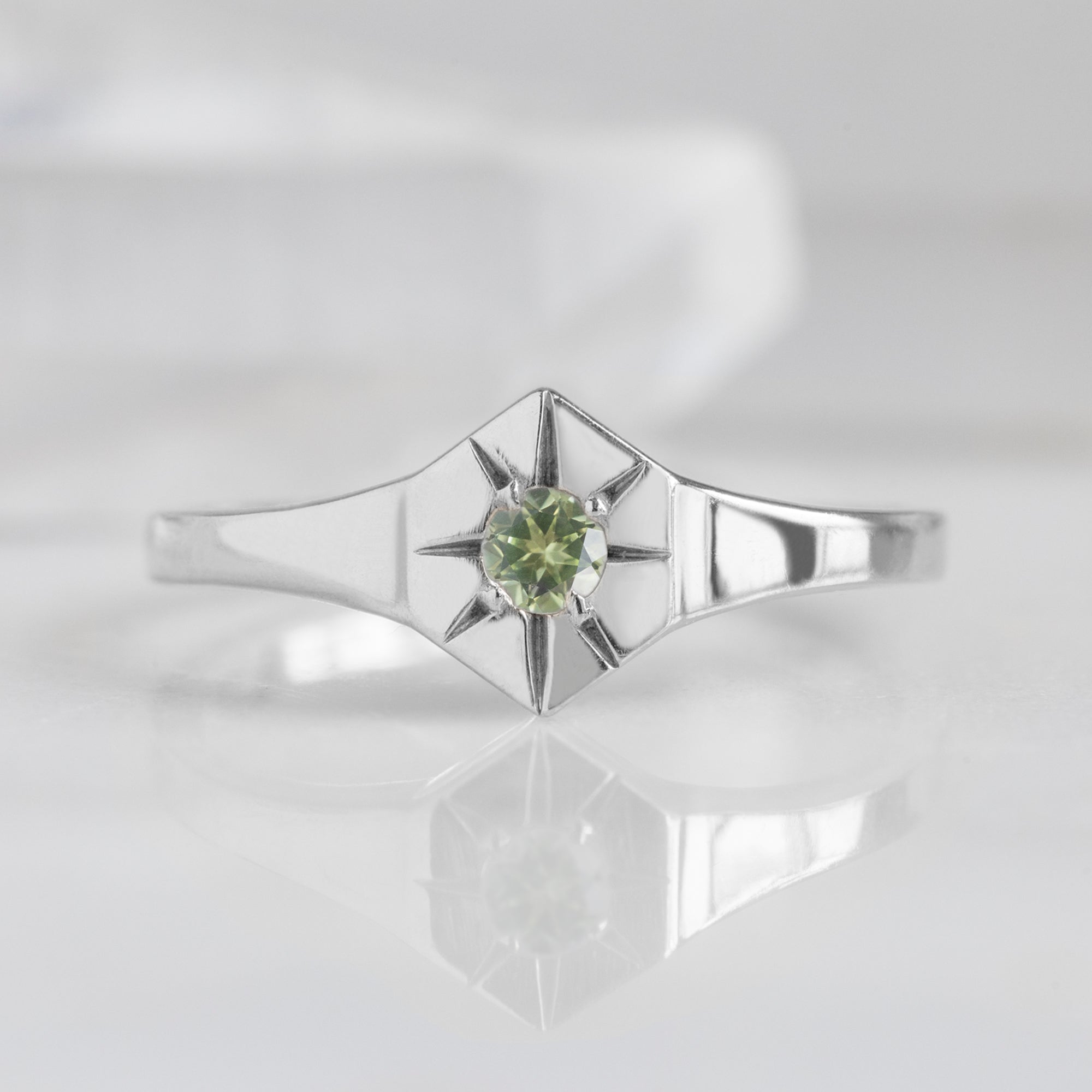 Alexis Russell Rings Custom Peridot Birthstone Signet Ring | White Gold