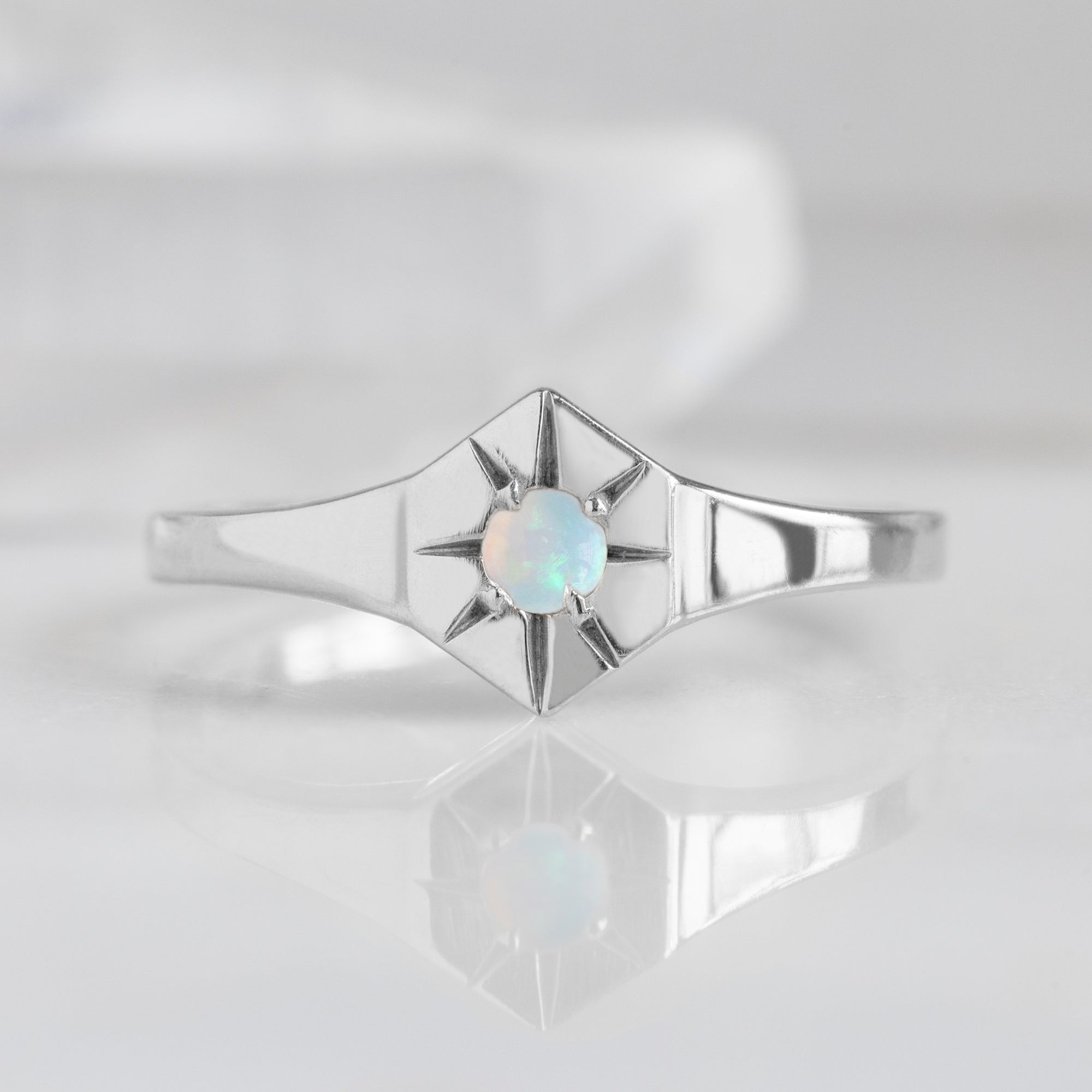 Alexis Russell Rings Opal Birthstone Signet Ring | Yellow, Rose or White Gold