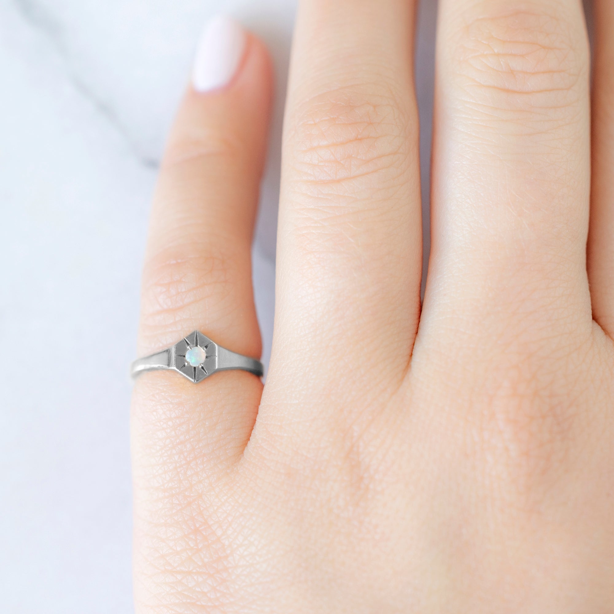 Alexis Russell Rings Opal Birthstone Signet Ring | Yellow, Rose or White Gold