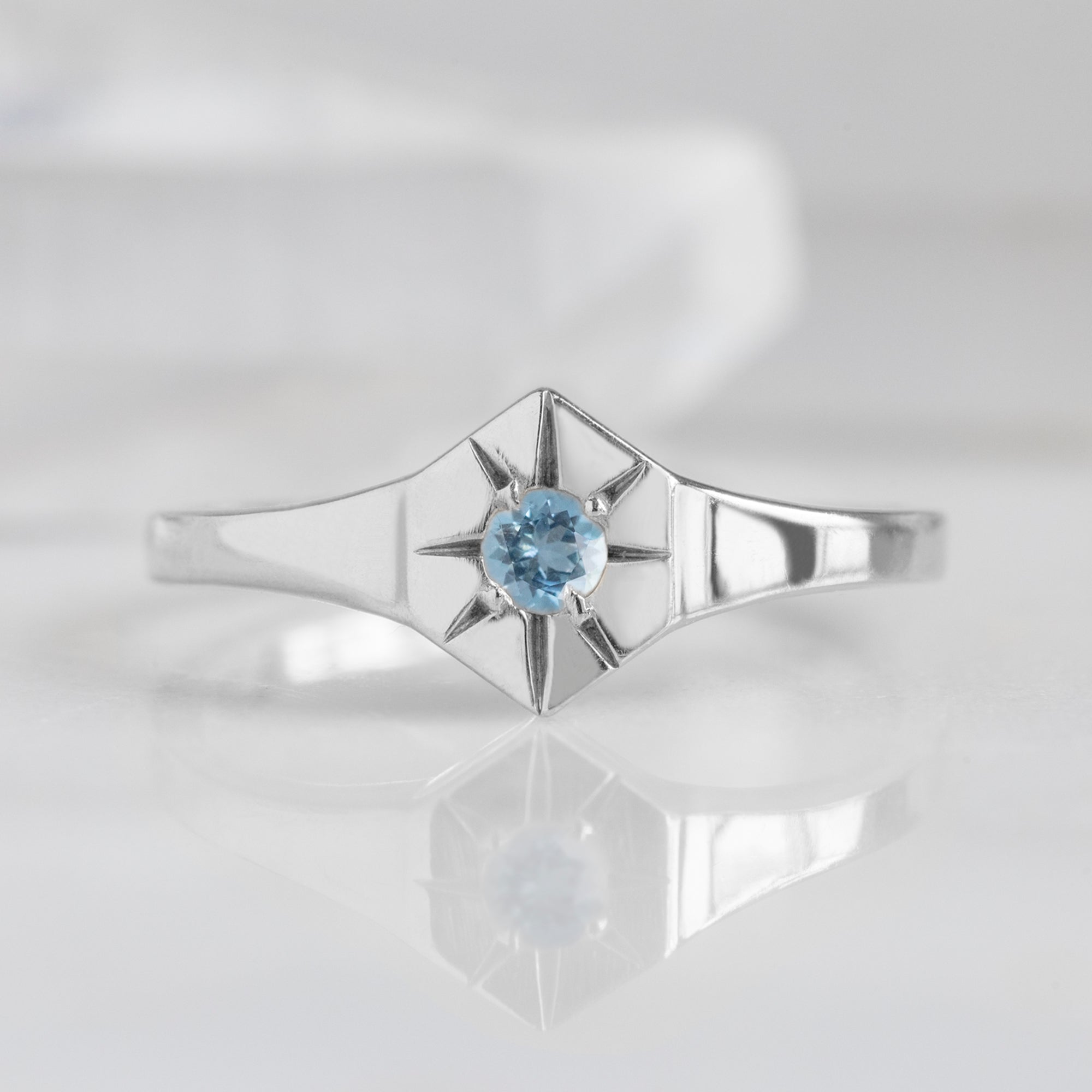 Alexis Russell Rings Aquamarine Birthstone Signet Ring | Yellow, Rose or White Gold