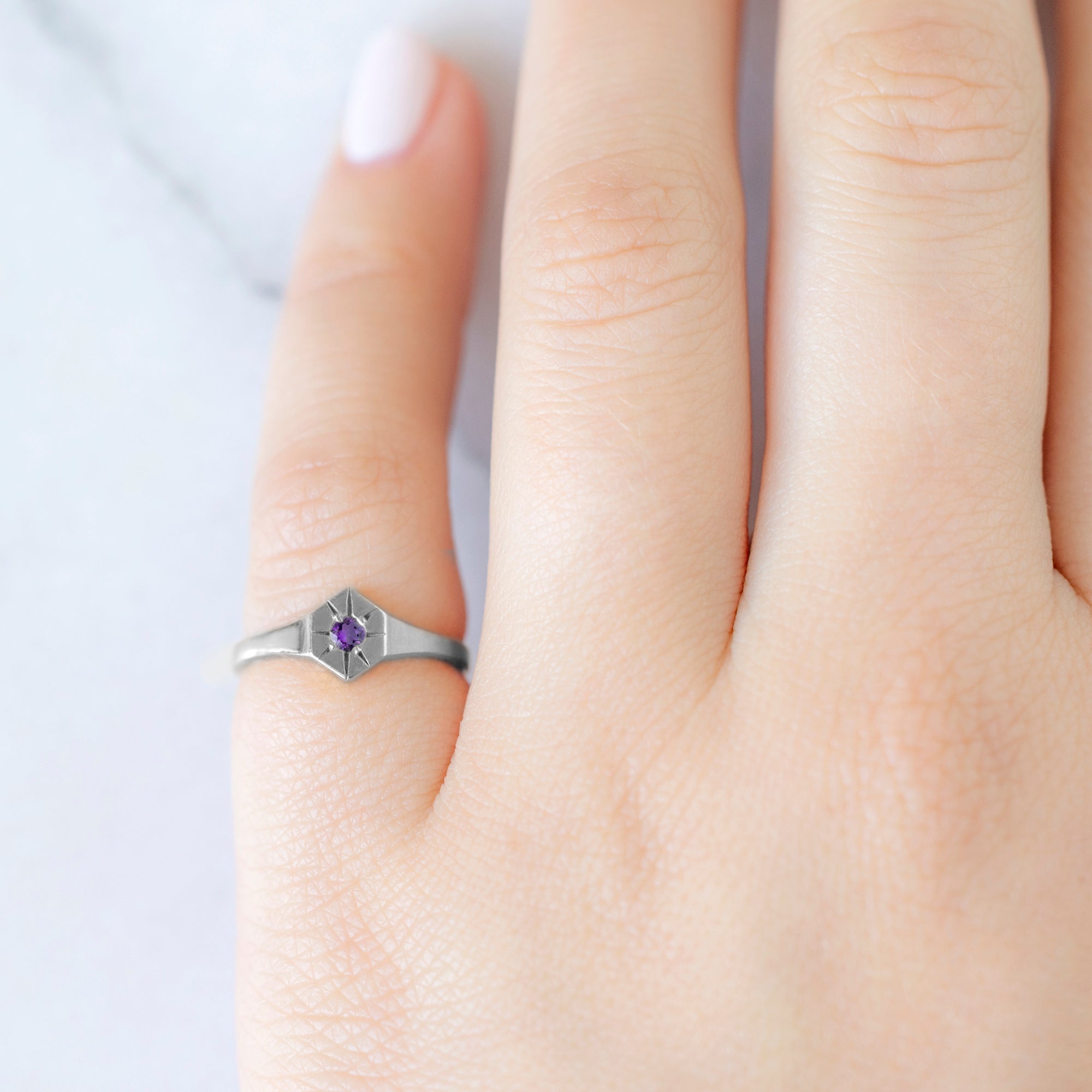 Alexis Russell Rings Amethyst Birthstone Signet Ring | Yellow, Rose or White Gold