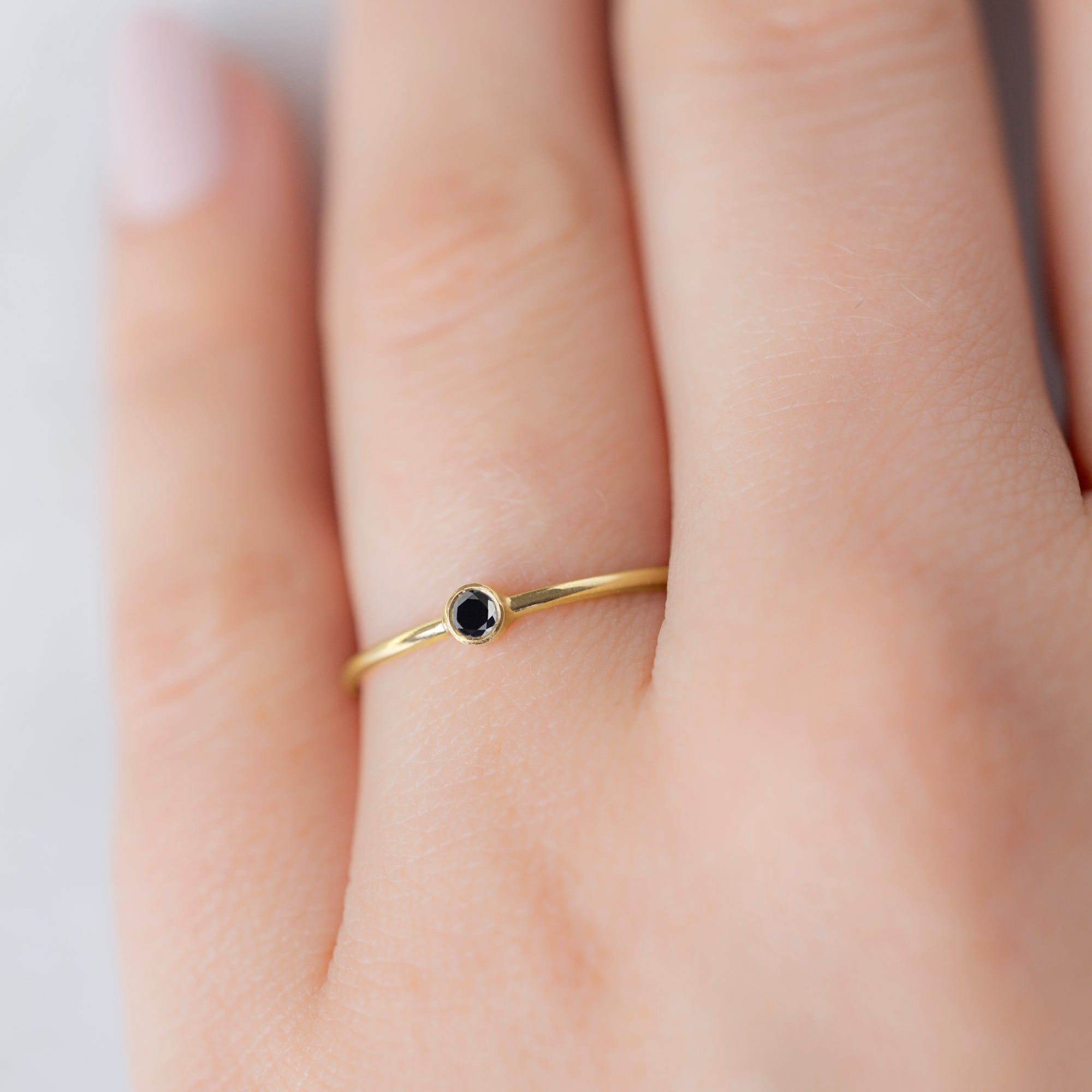 Alexis Russell Rings The Teensy Custom Black Diamond Stacking Ring | Yellow Gold