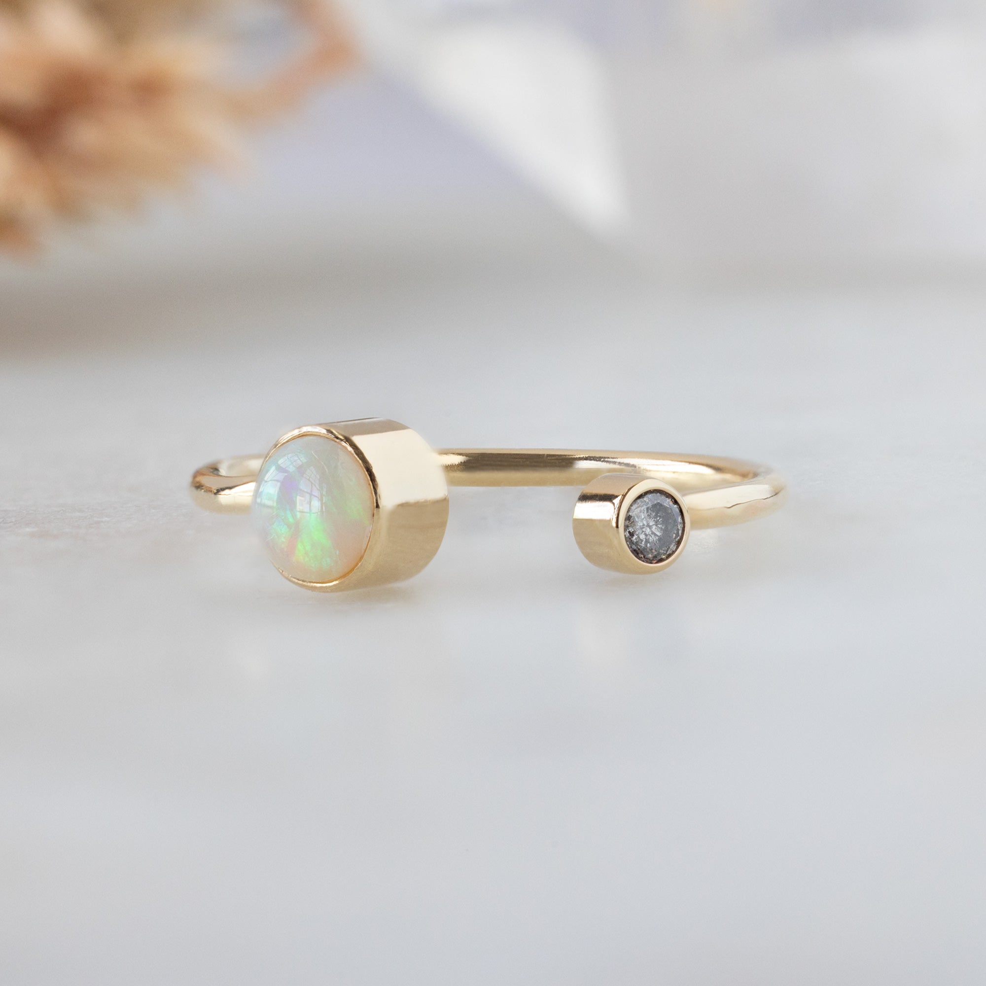 Alexis Russell Rings The Open Cuff Opal + Diamond Ring | Yellow or Rose Gold