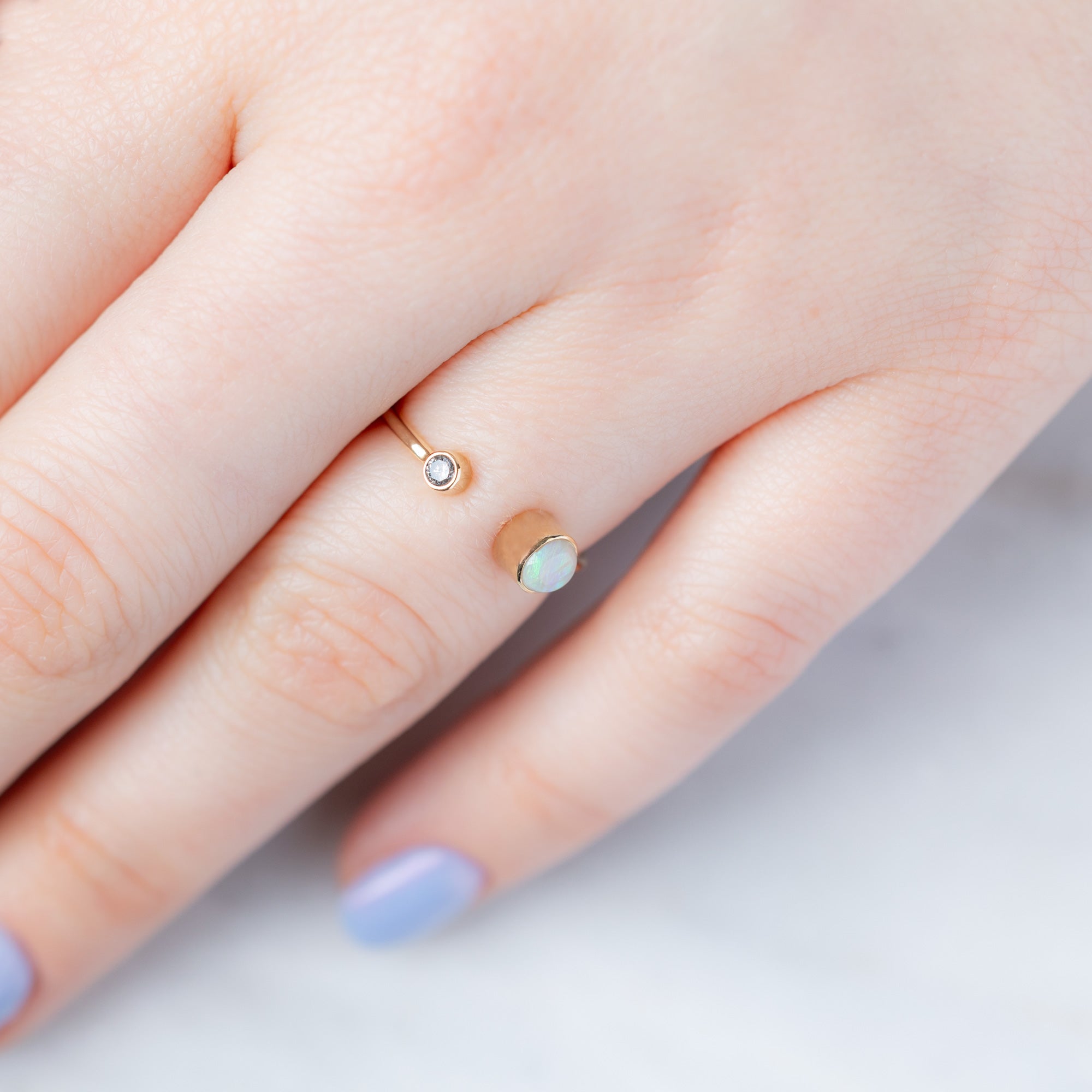 Alexis Russell Rings The Open Cuff Opal + Diamond Ring | Yellow or Rose Gold